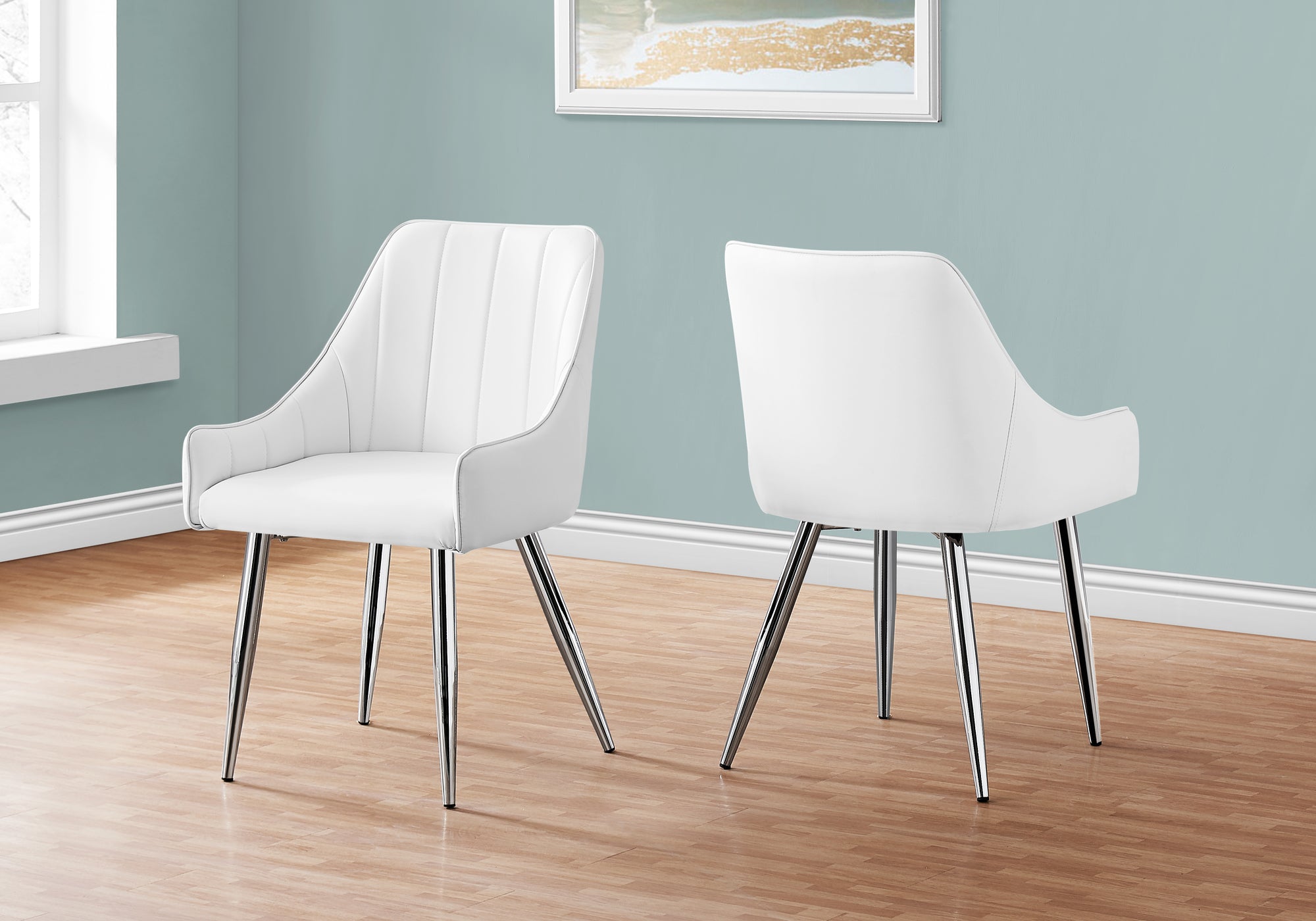 Image of dining chair - 2pcs 33inch h white leather-look chrome i 1184.