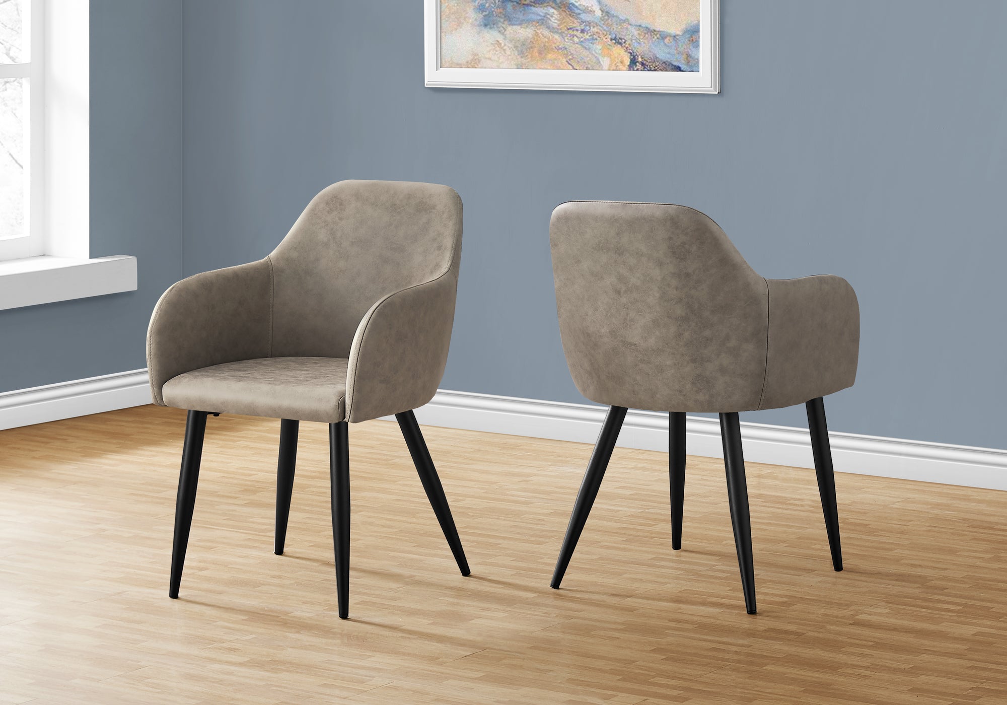 Image of dining chair - 2pcs 33inch h taupe fabric black metal i 1194.