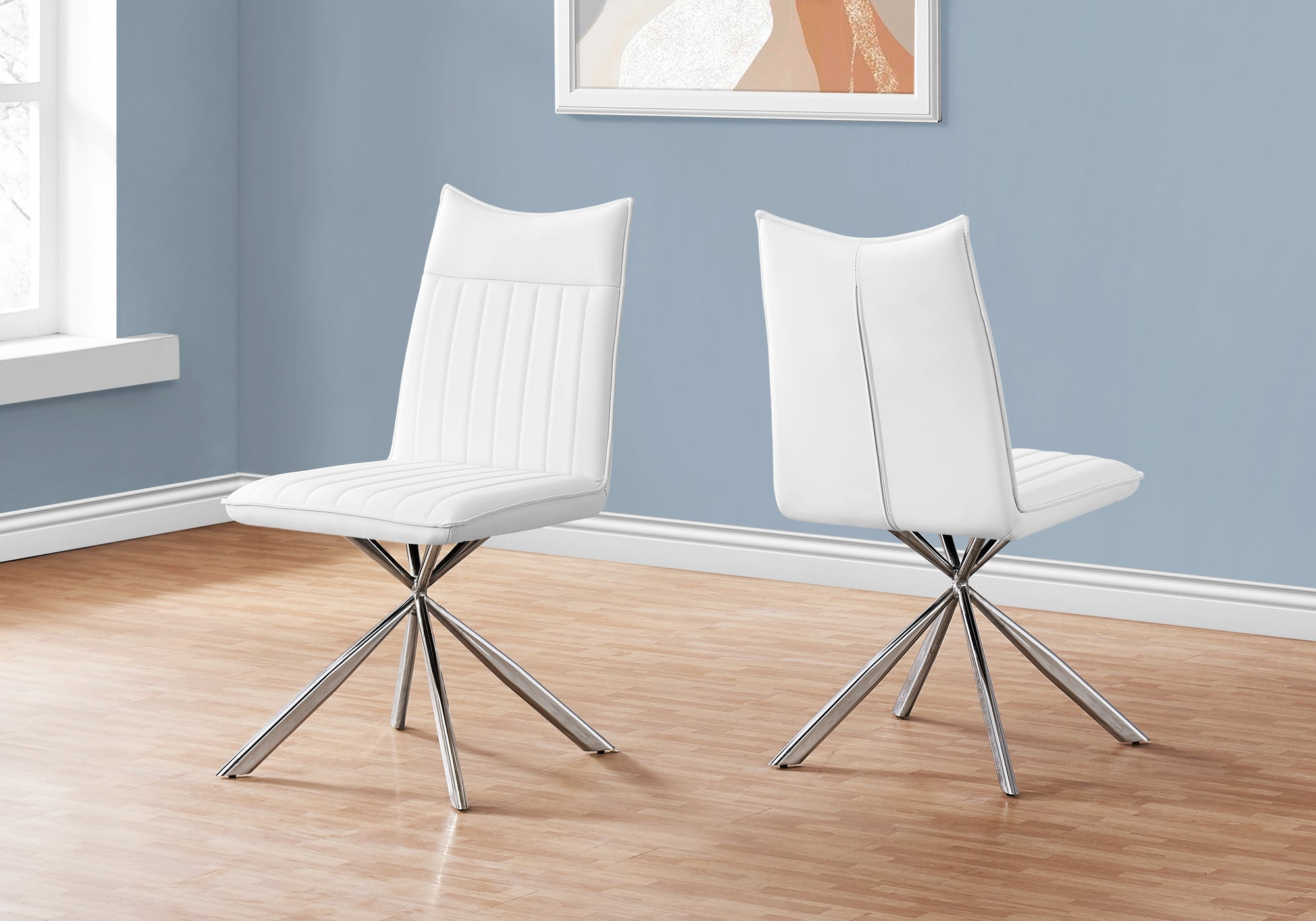 dining chair 2pcs 36h white leather look chrome i1212