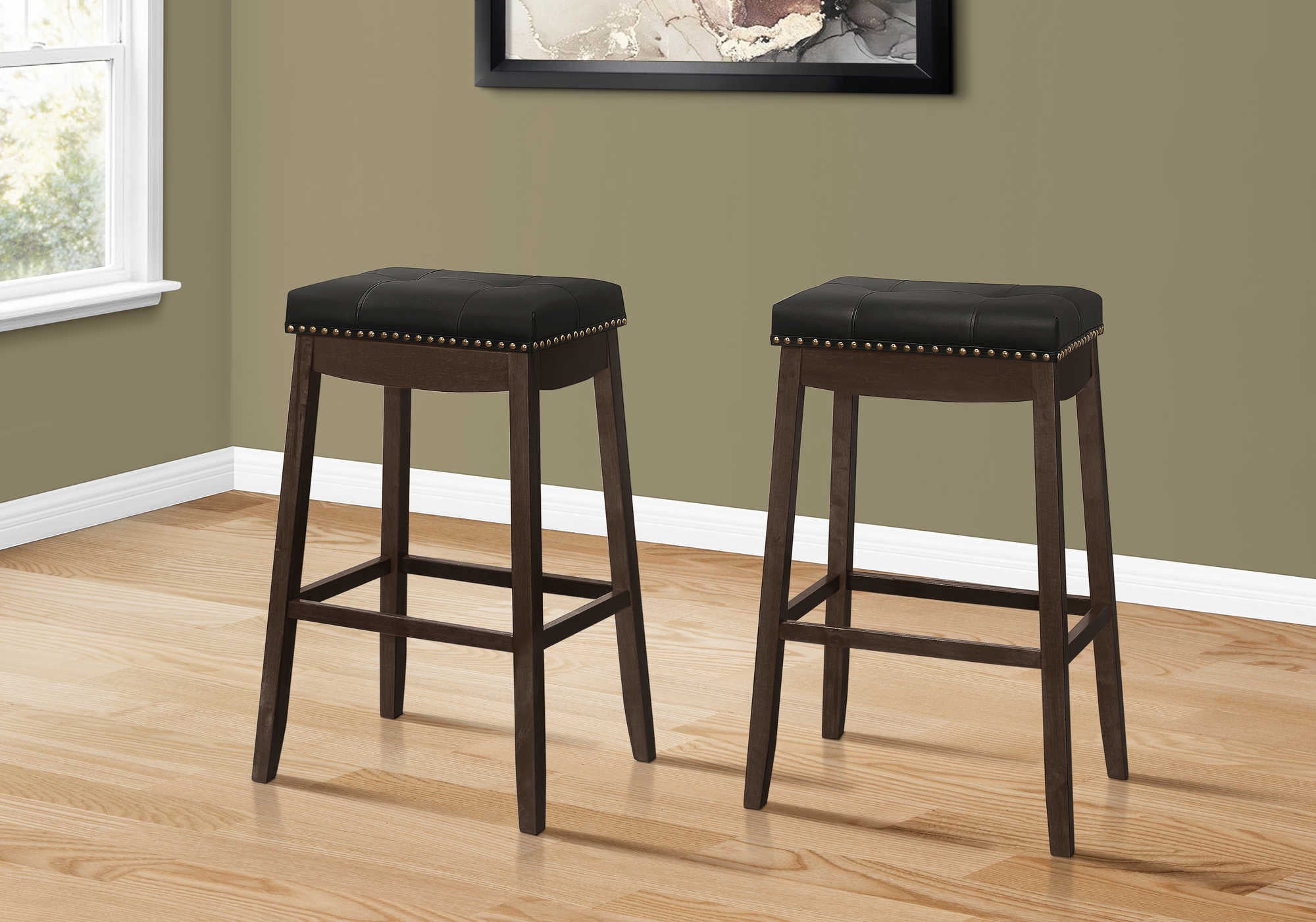 Image of barstool - 2pcs 29h black leather-look espresso i 1260.