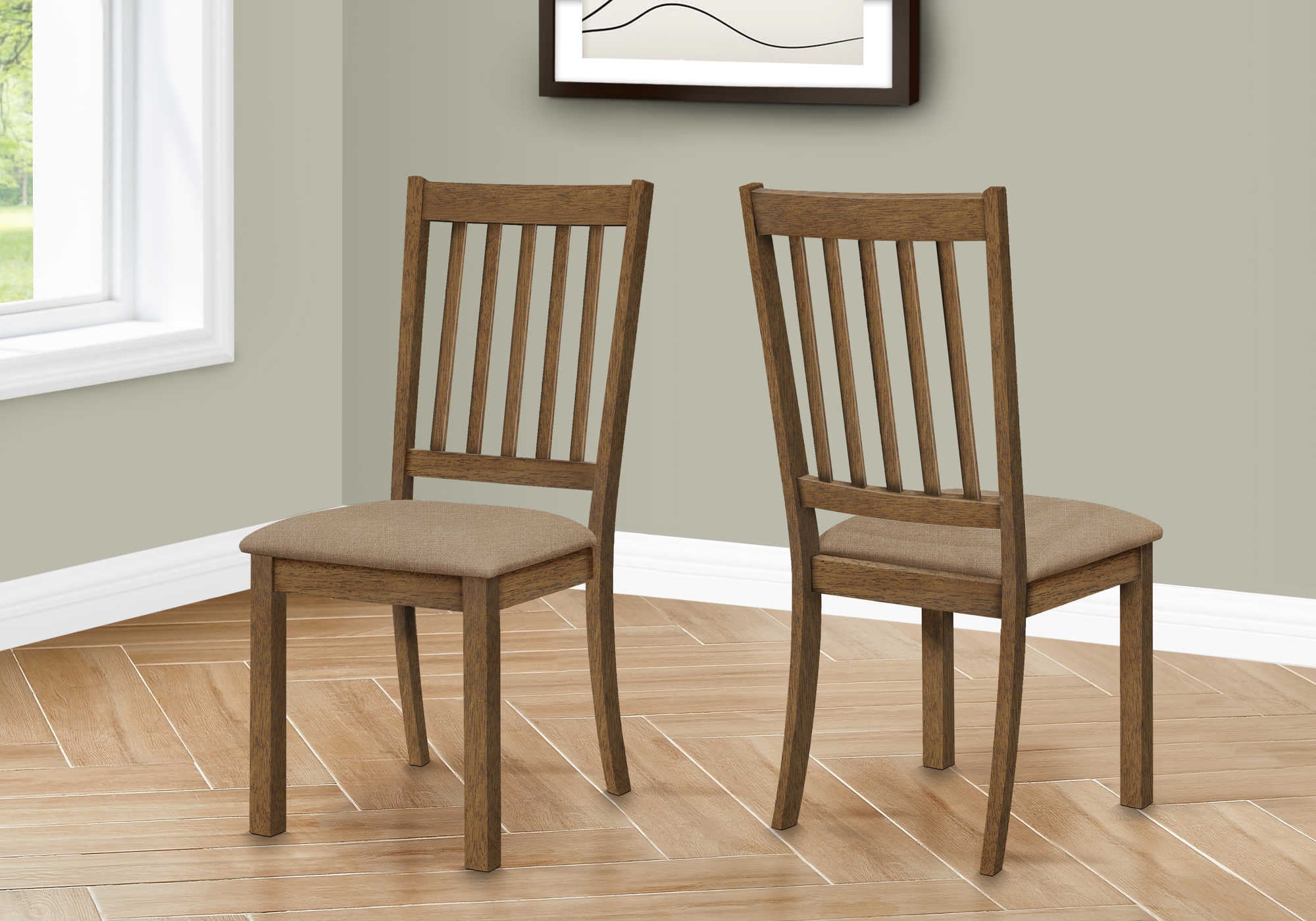 Image of dining chair - 2pcs 40h brown walnut beige fabric i 1312.