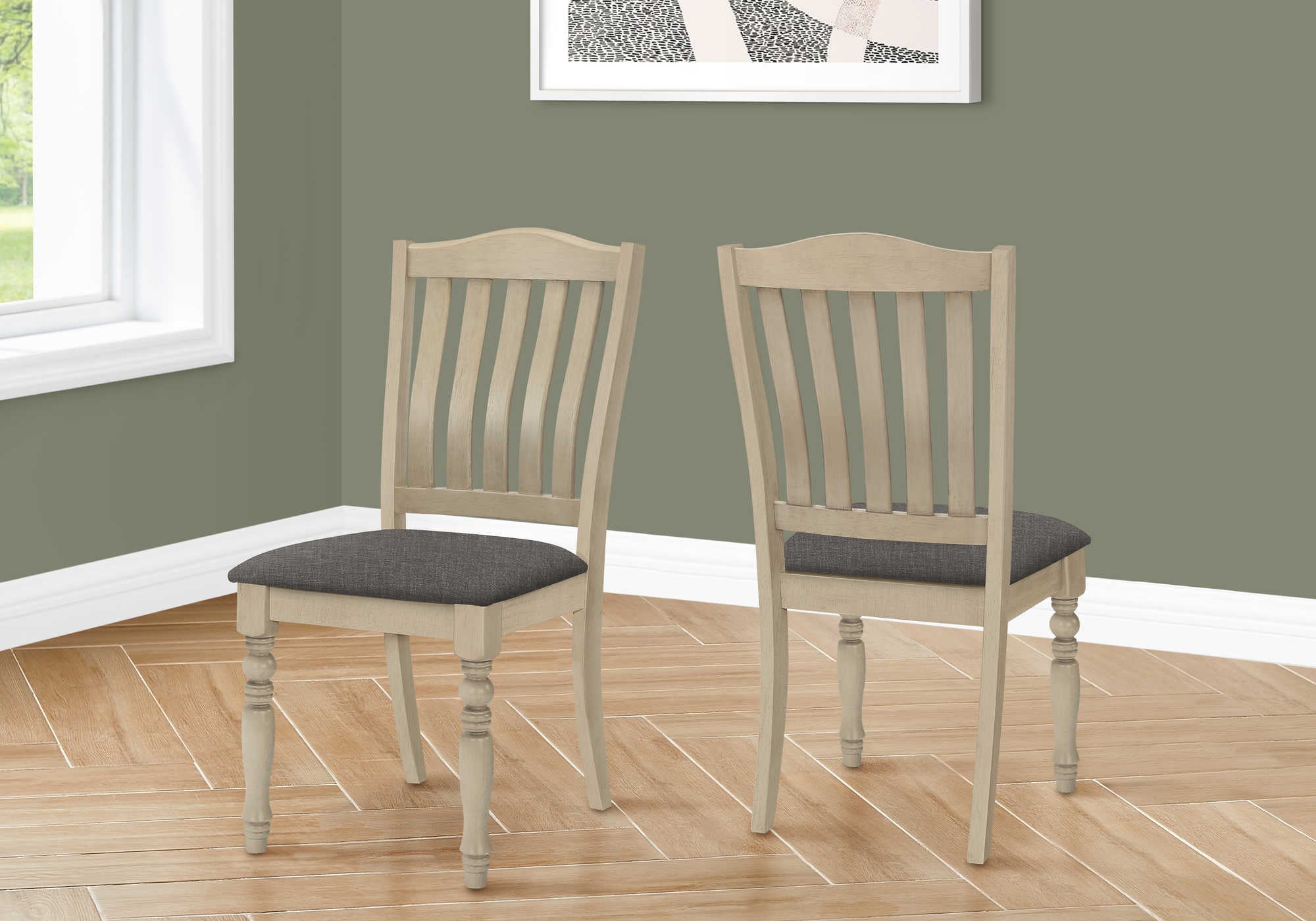 Image of dining chair - 2pcs 39h antique grey grey fabric i 1392.