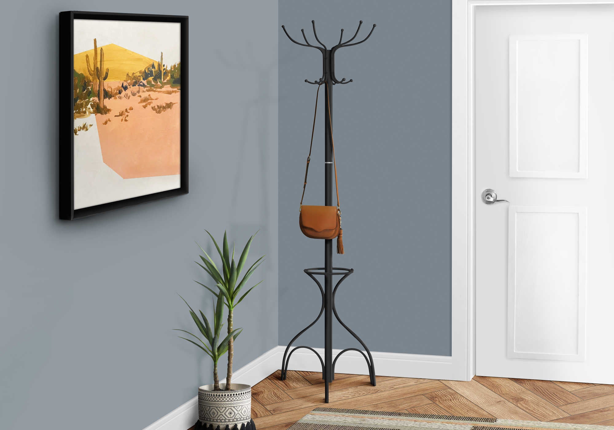Image of coat rack - 70h black metal with an umbrella holder i 2031.