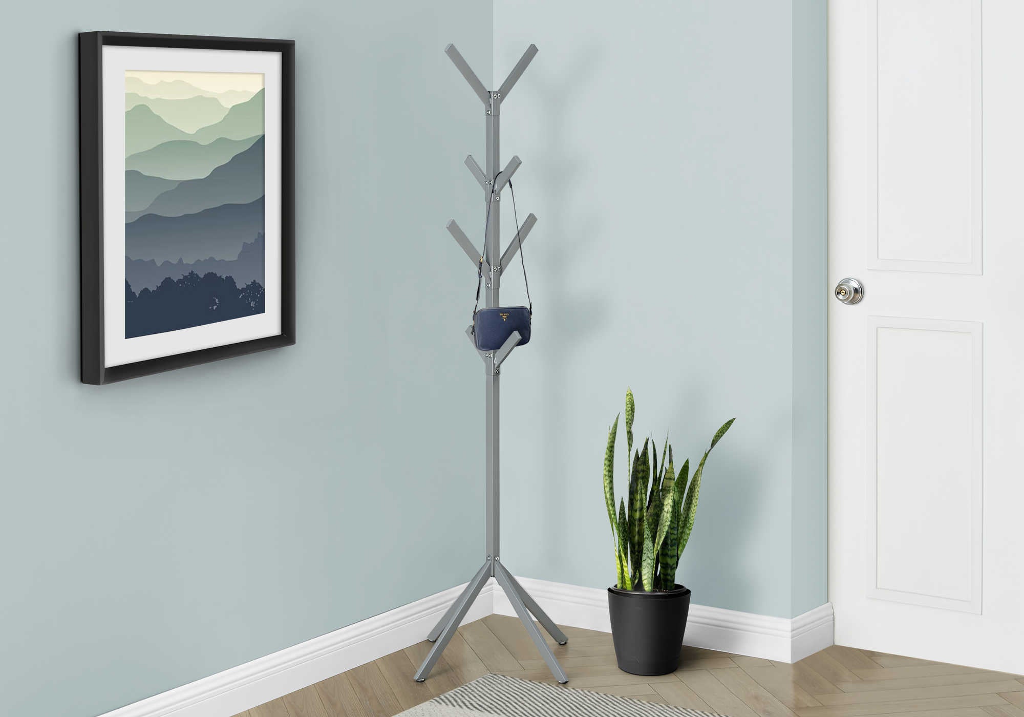 Image of coat rack - 70h silver metal i 2058.