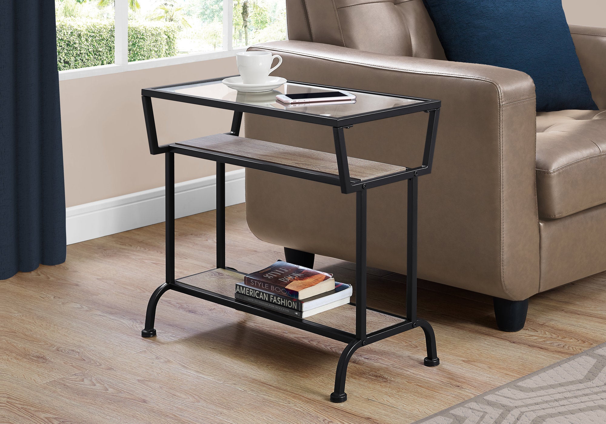 Image of accent table - 22inch h dark taupe black tempered glass  i 2067.