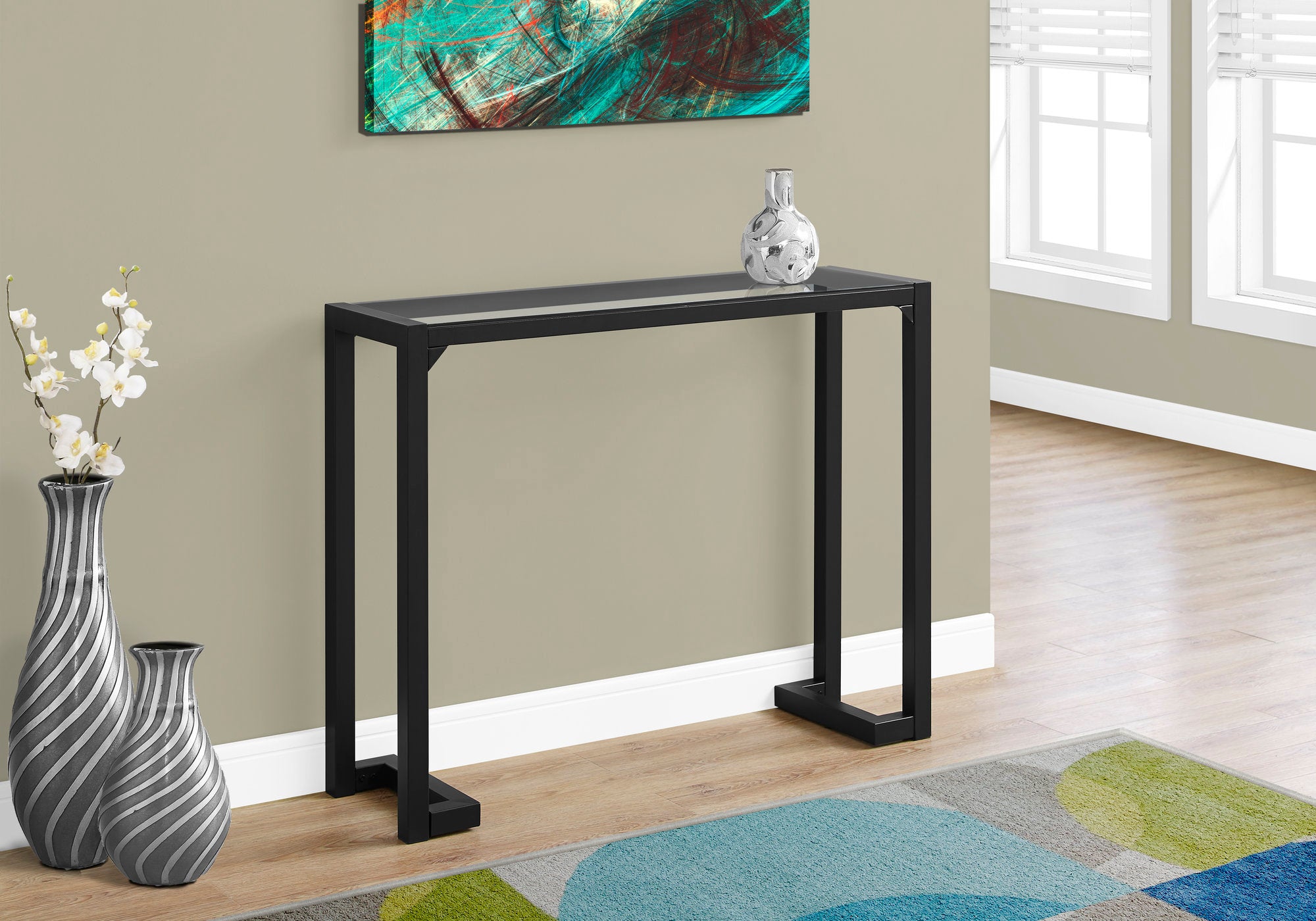 Image of accent table - 42inch l black tempered glass hall console  i 2106.