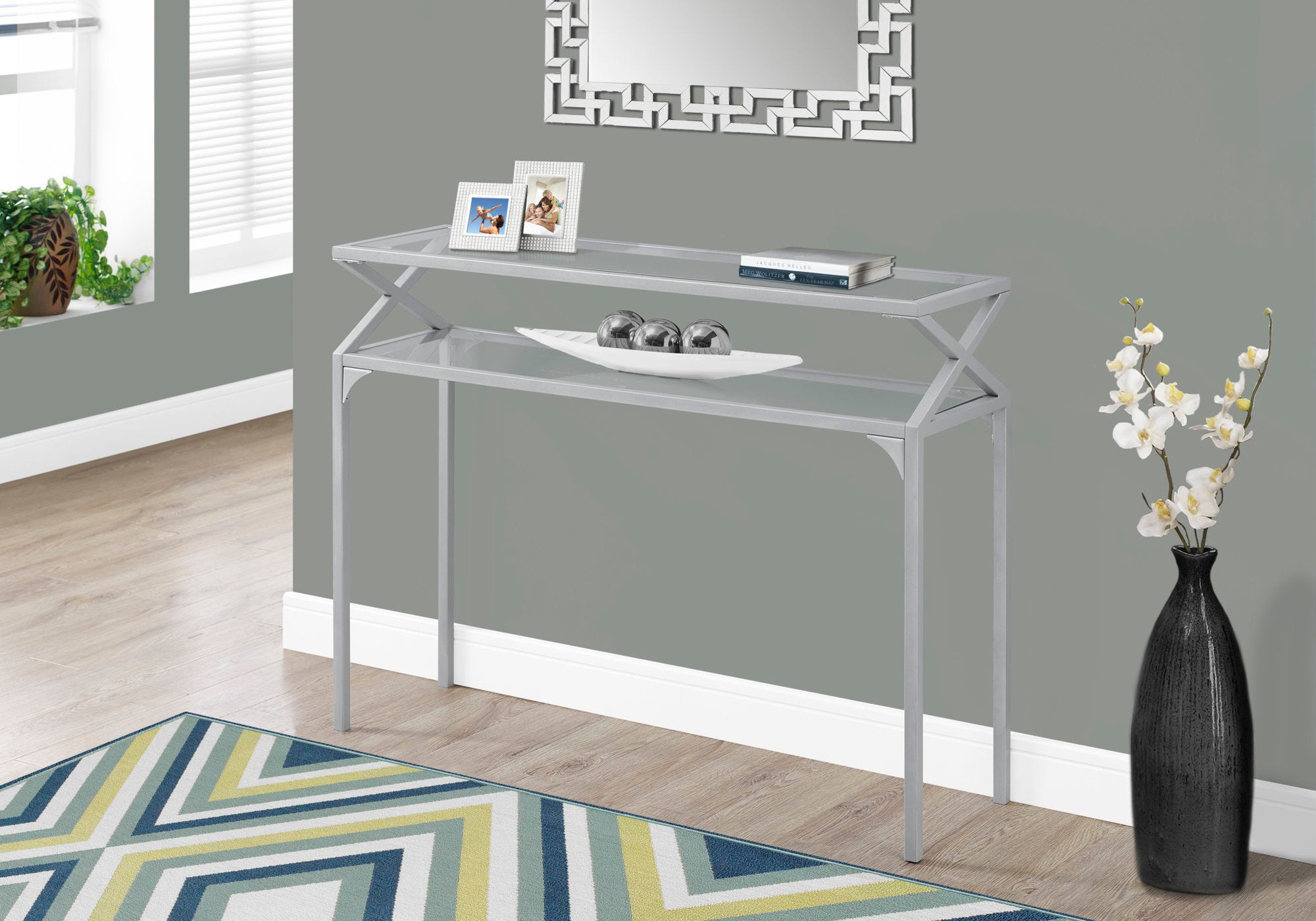 accent table 42l silver metal hall console i2115
