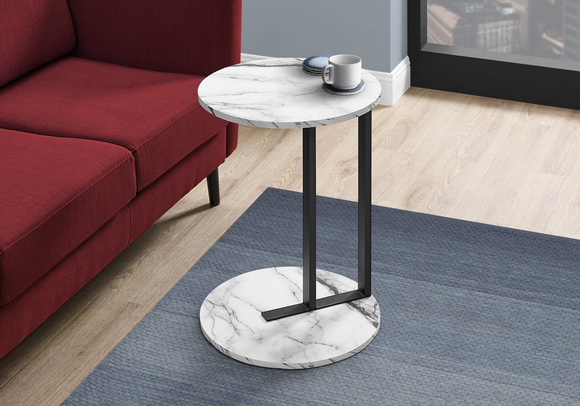 Image of accent table - 24inch h white marble-look black metal  i 2210.