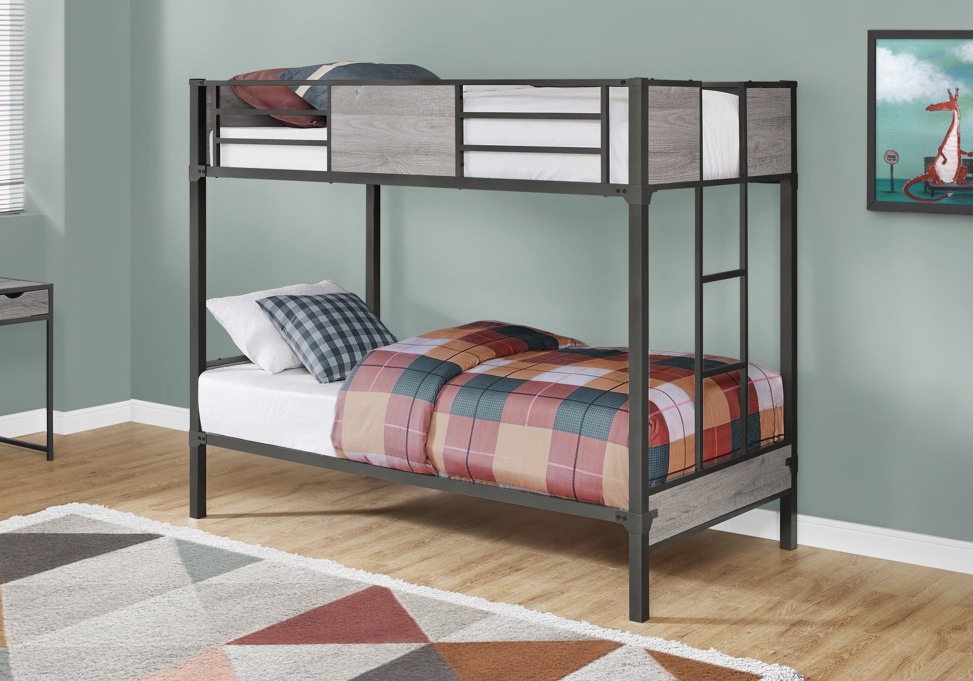 bunk bed twin twin size grey dark grey metal i2237g