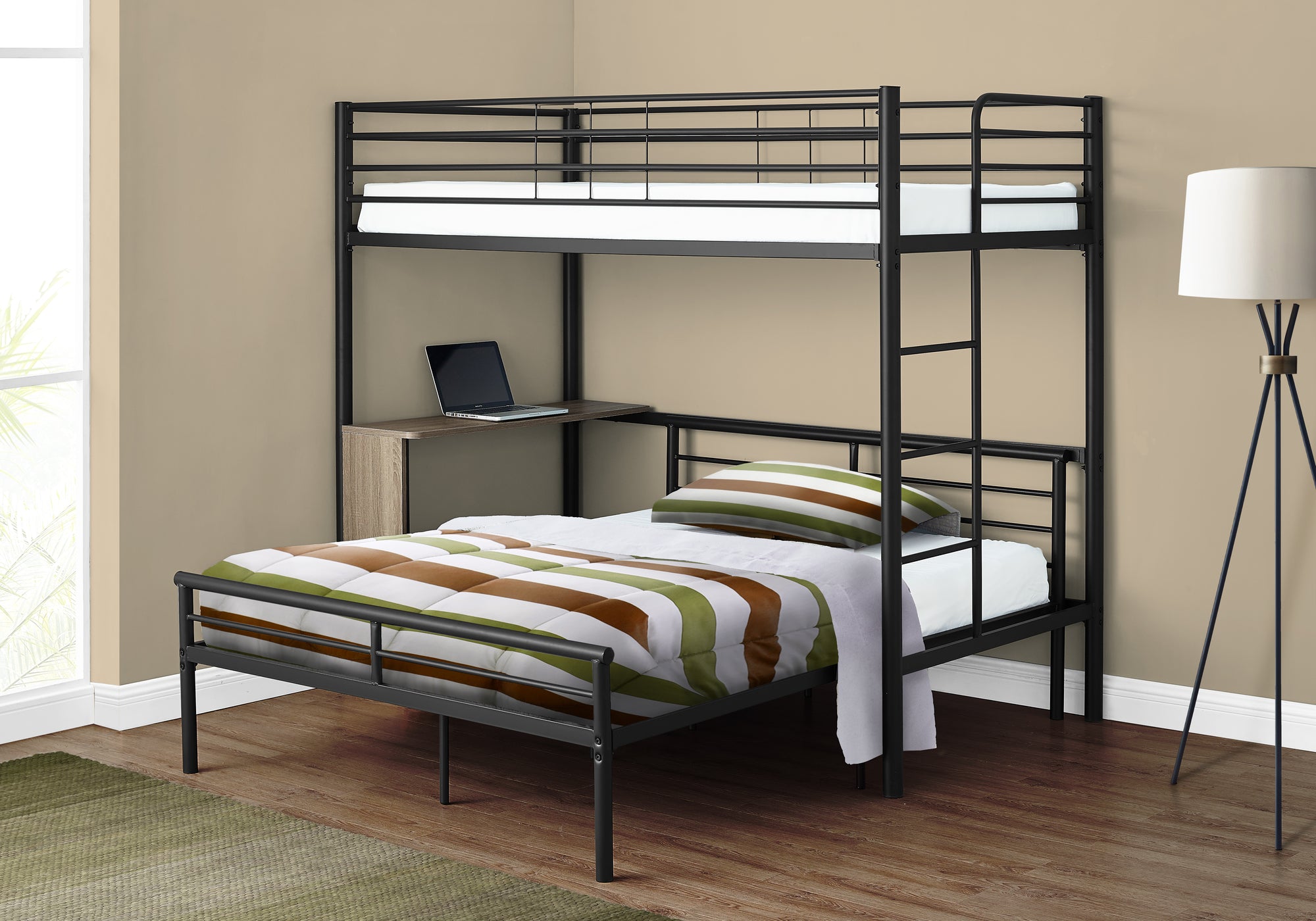 bunk bed twin full size taupe desk black metal i2240b