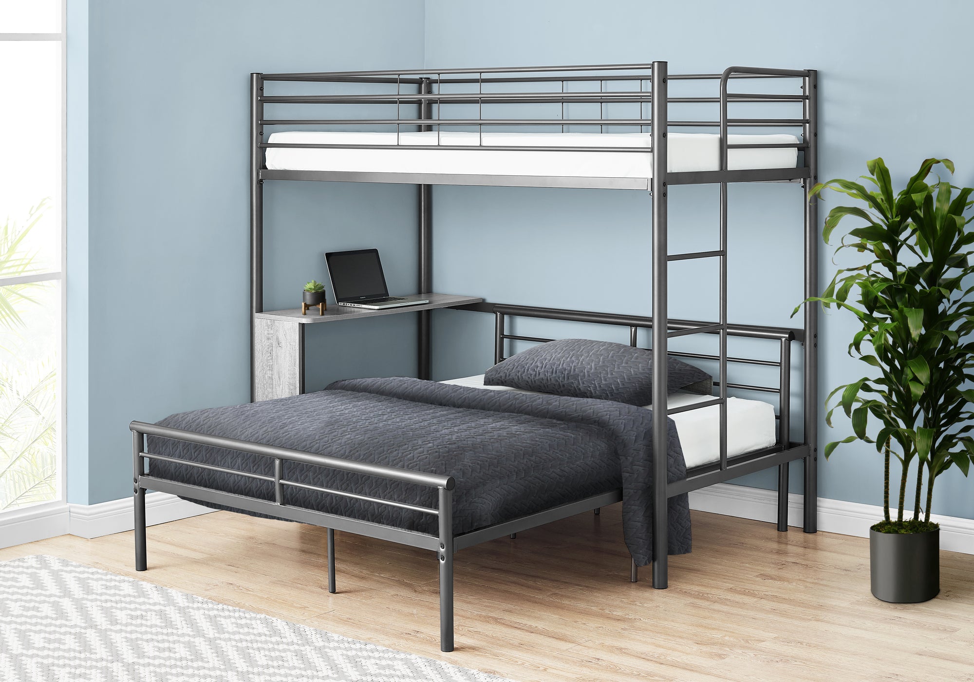 bunk bed twin full size grey desk grey metal i2240g