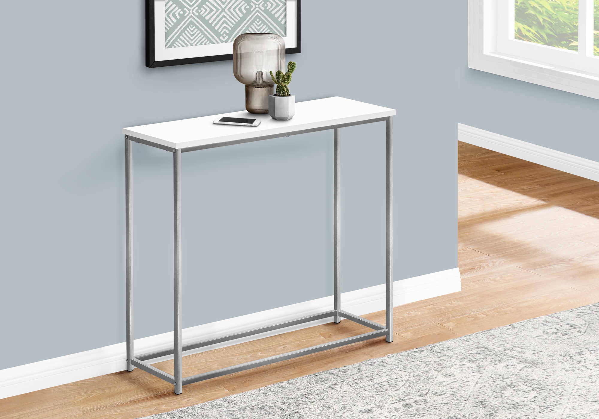 Image of accent table - 32l  white  silver metal console i 2256.
