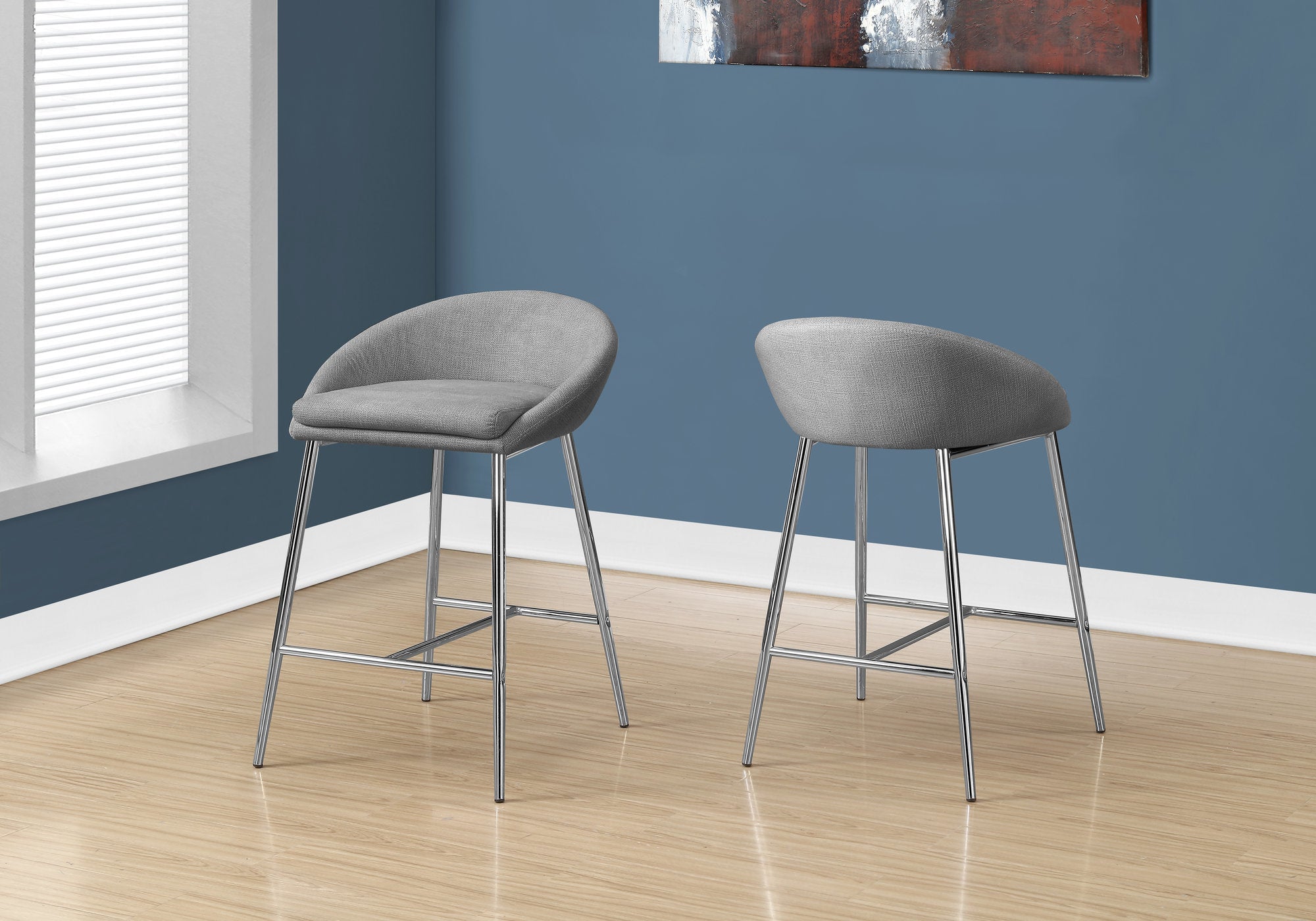 Image of barstool - 2pcs grey fabric chrome counter height i 2298.