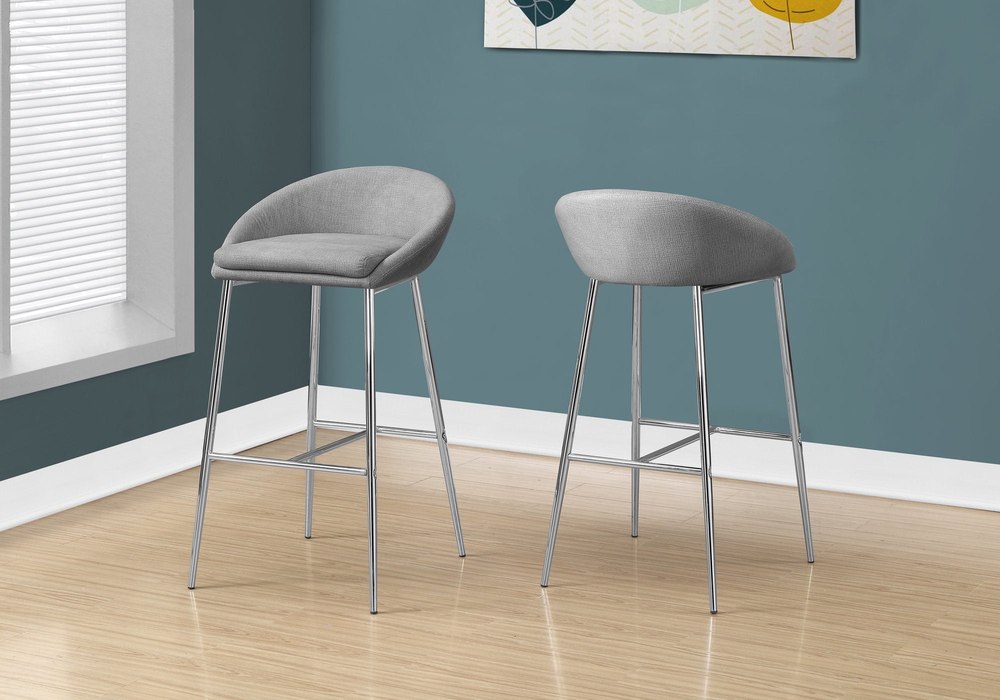 Image of barstool - 2pcs grey fabric chrome base bar height i 2299.