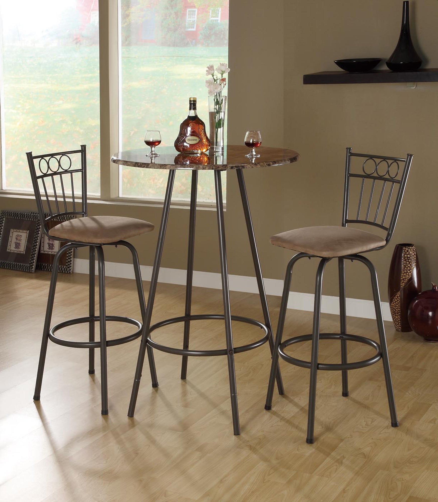 Image of home bar - 30inch dia espresso marble coffee metal i 2310.