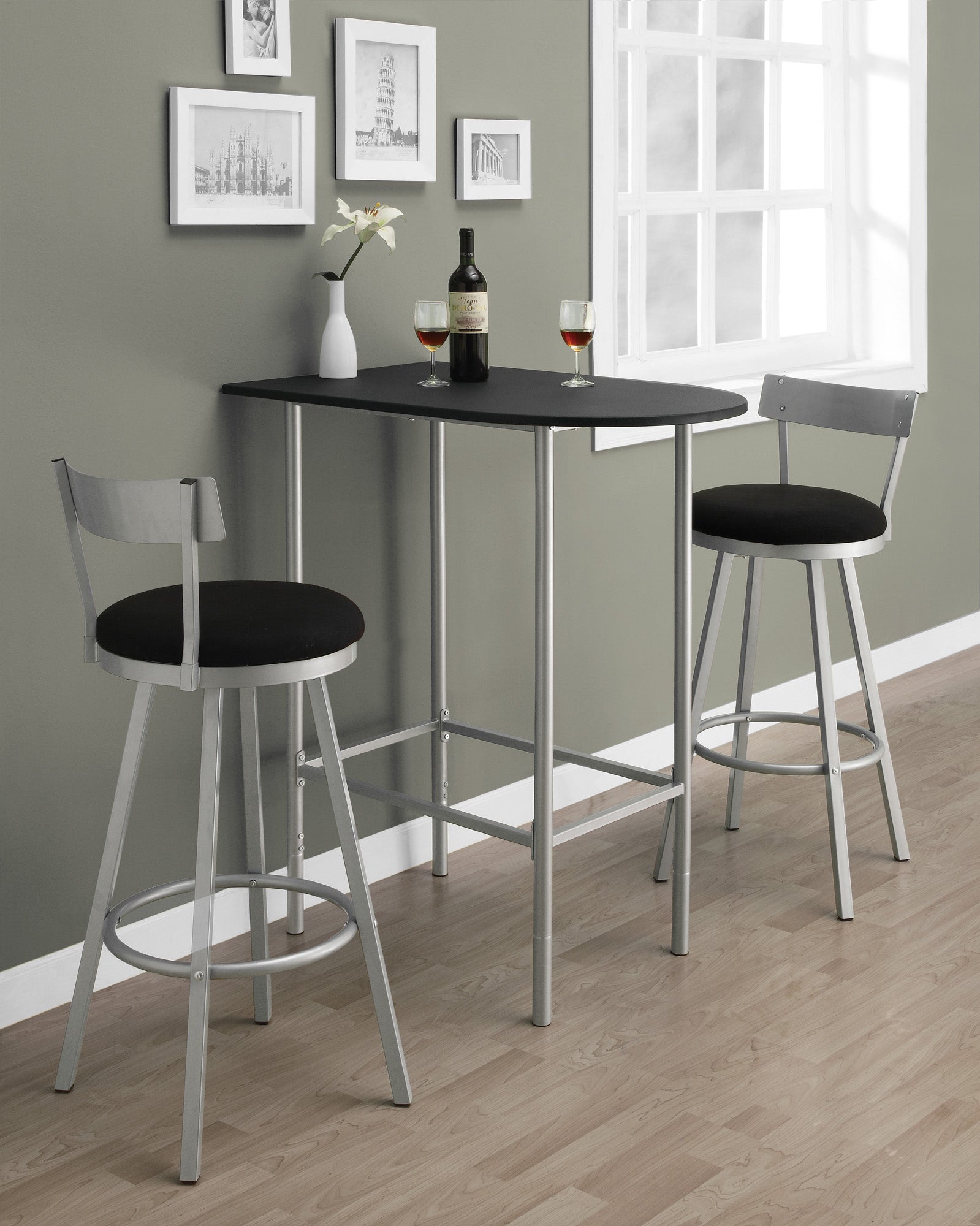 Image of home bar - 24inch x 36inch black silver metal spacesaver i 2335.