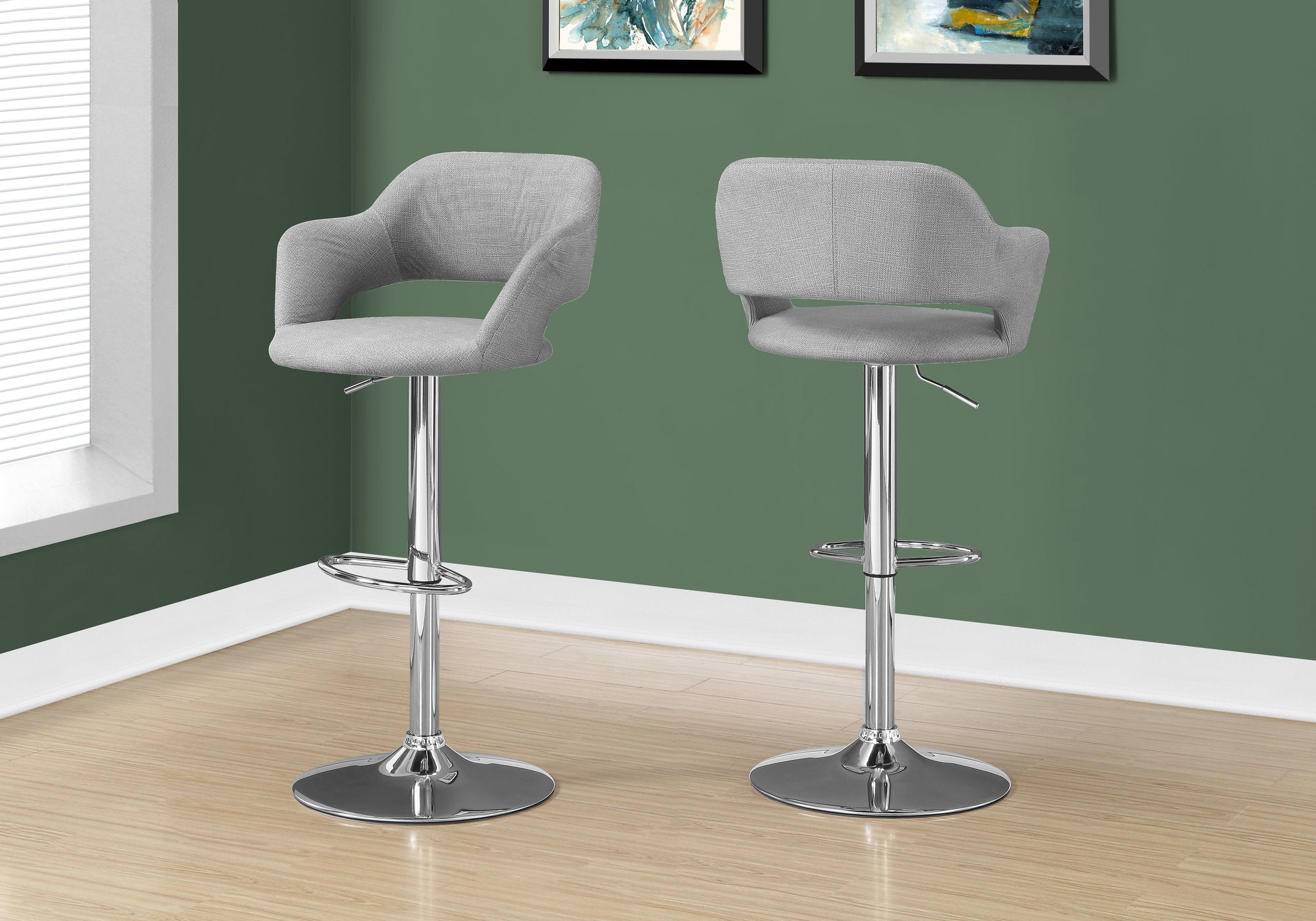 Image of barstool - grey fabric chrome metal hydraulic lift i 2363.