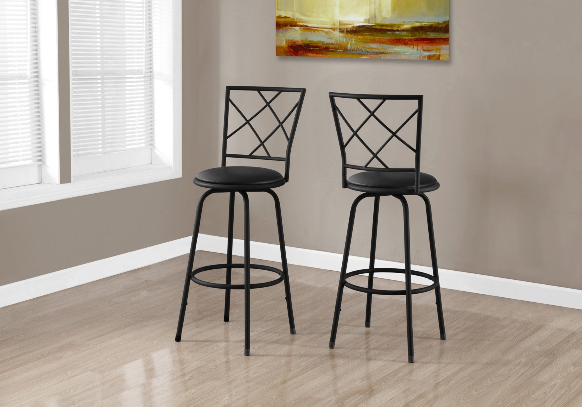 Image of barstool - 2pcs swivel black /black leather-look seat i 2375.