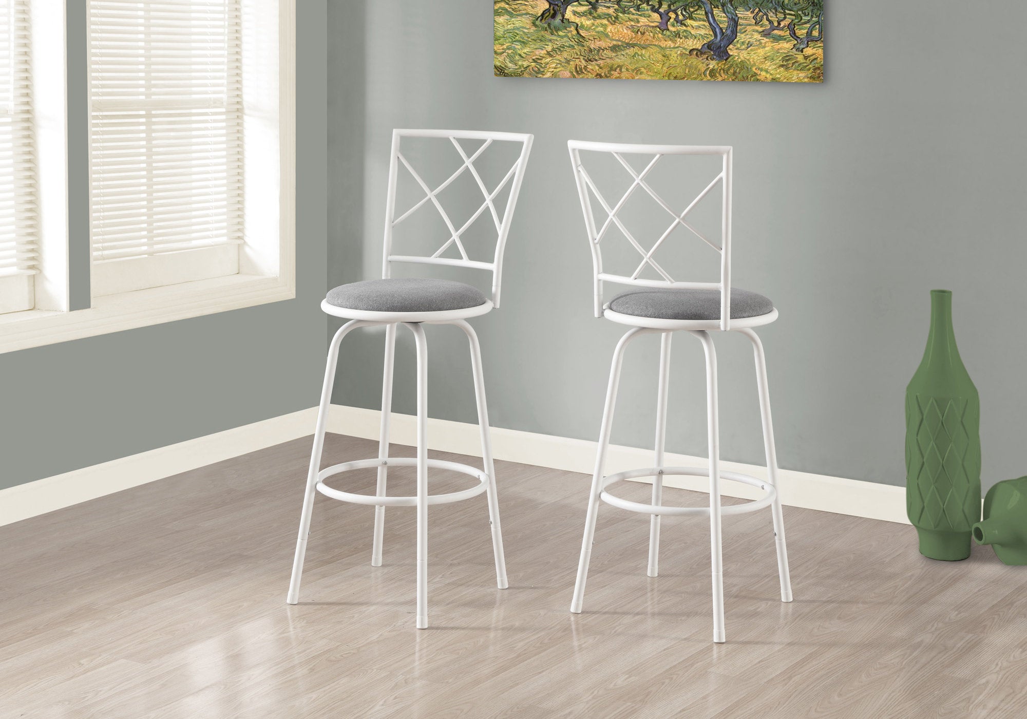 Image of barstool - 2pcs swivel white grey fabric seat i 2377.