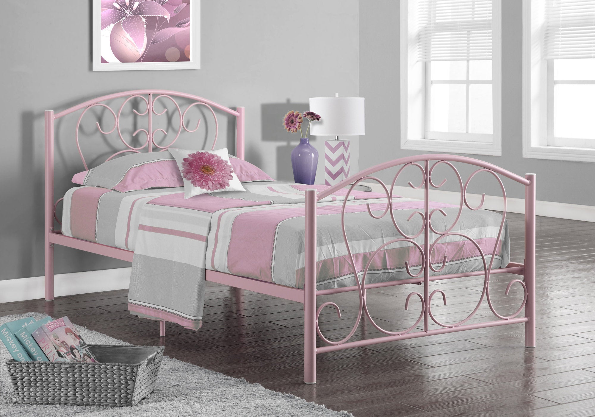 Image of bed - twin pink metal frame only i 2390p.