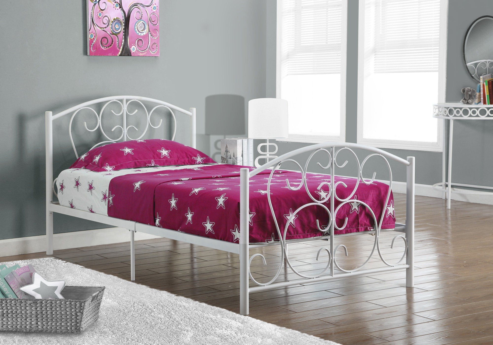 Image of bed - twin white metal frame only i 2390w.