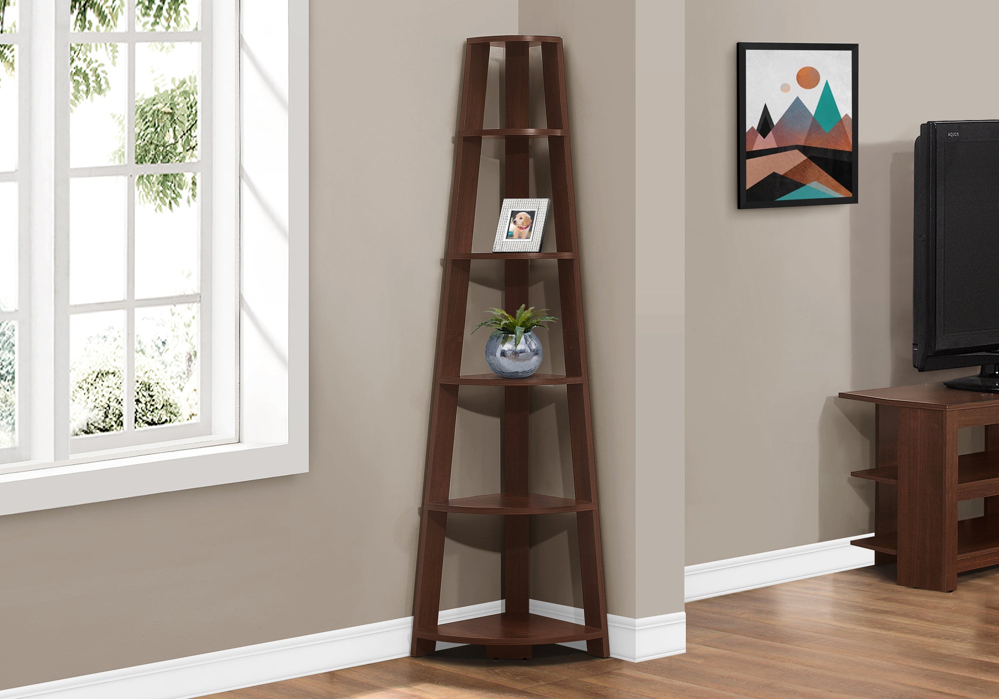Image of bookcase - 72inch h cherry corner accent etagere i 2494.