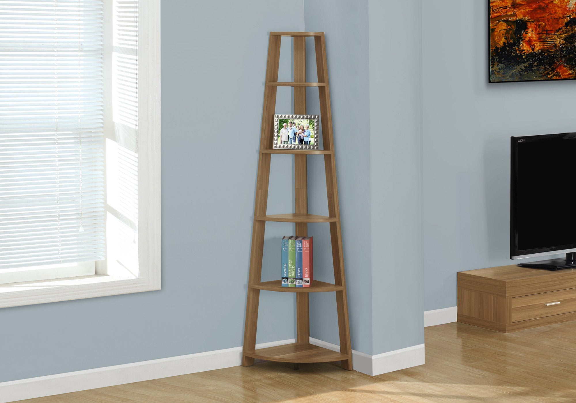 Image of bookcase - 72inch h walnut corner etagere i 2498.