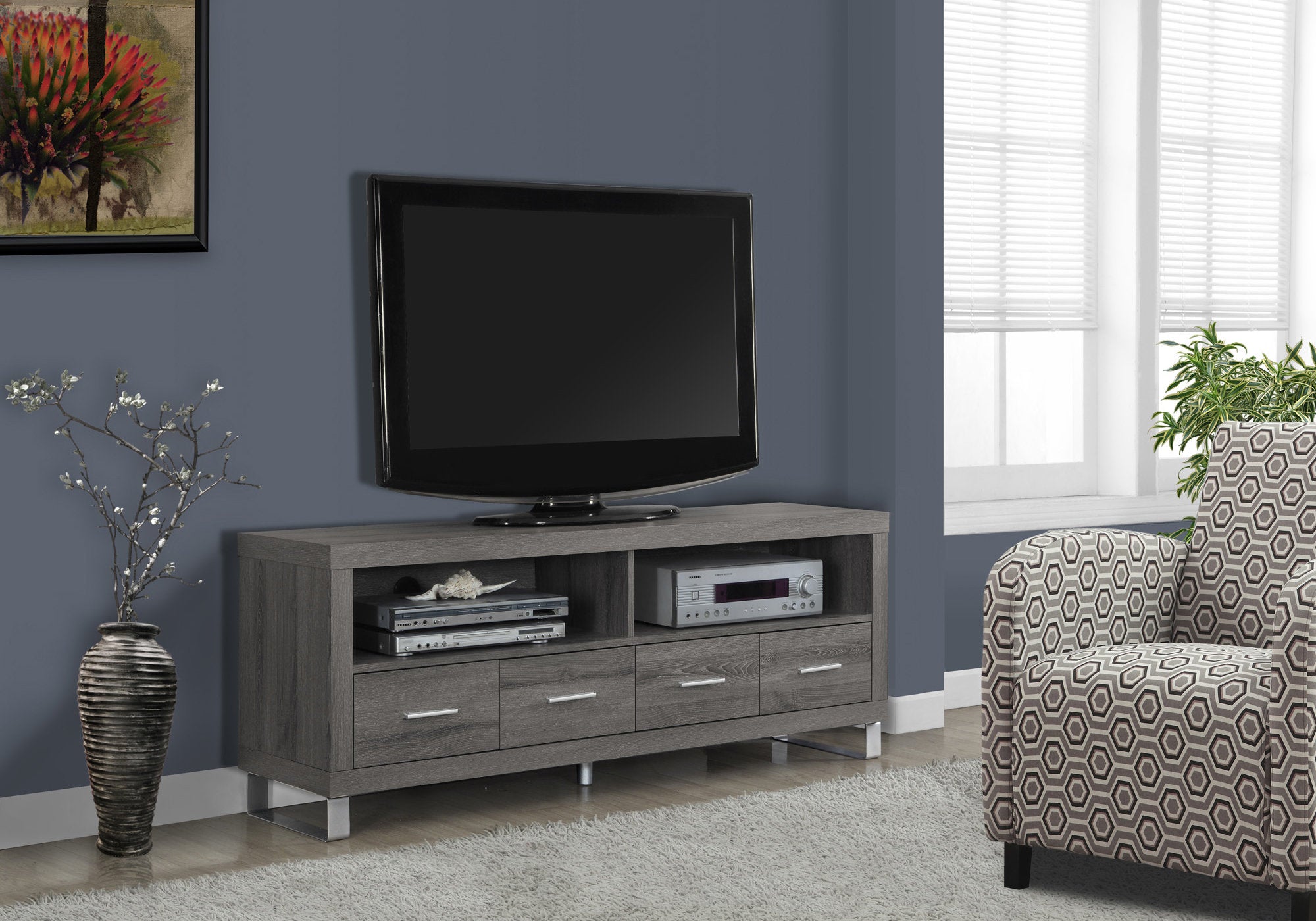 tv stand 60l dark taupe with 4 drawers i2517