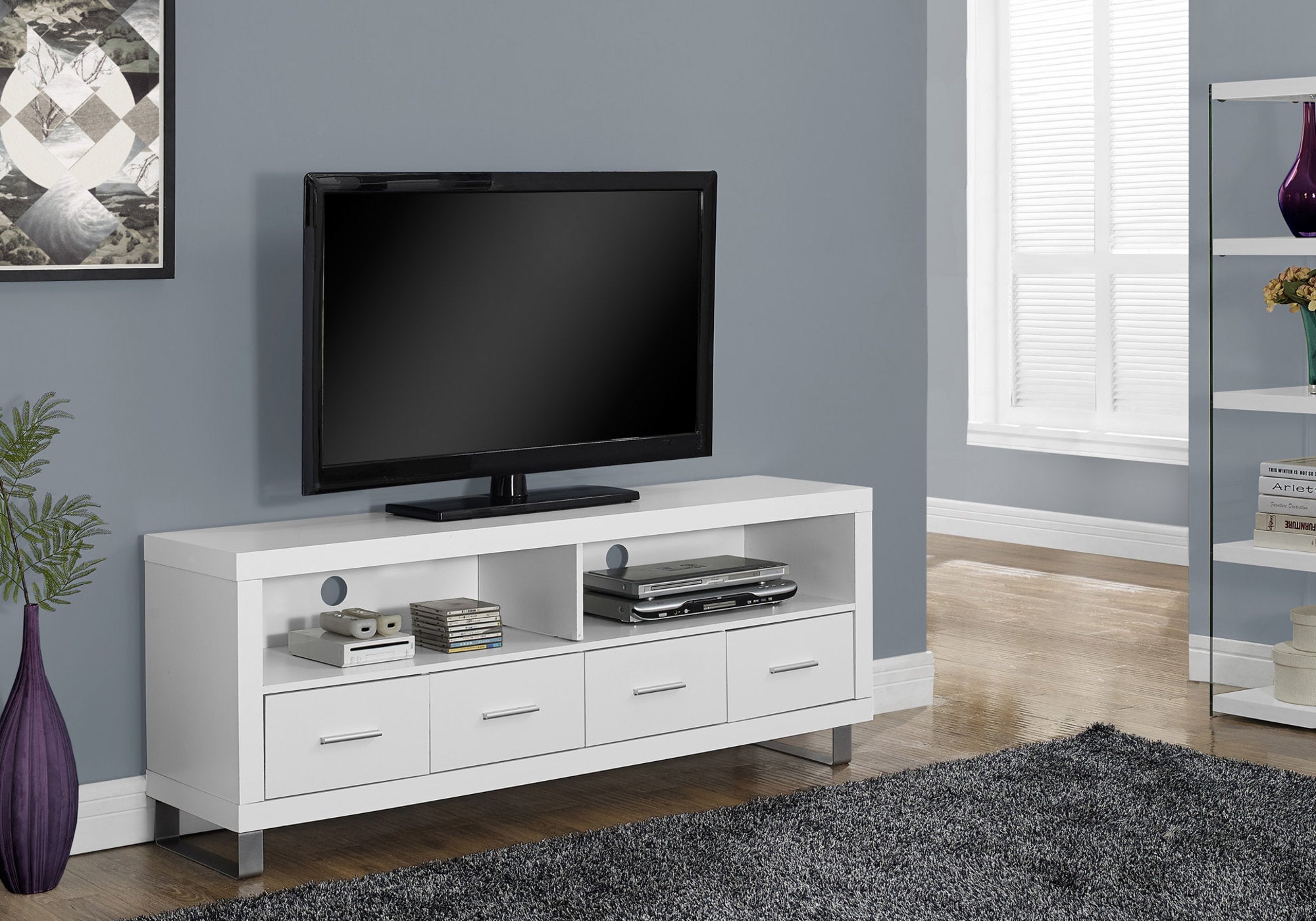 tv stand 60l white with 4 drawers i2518