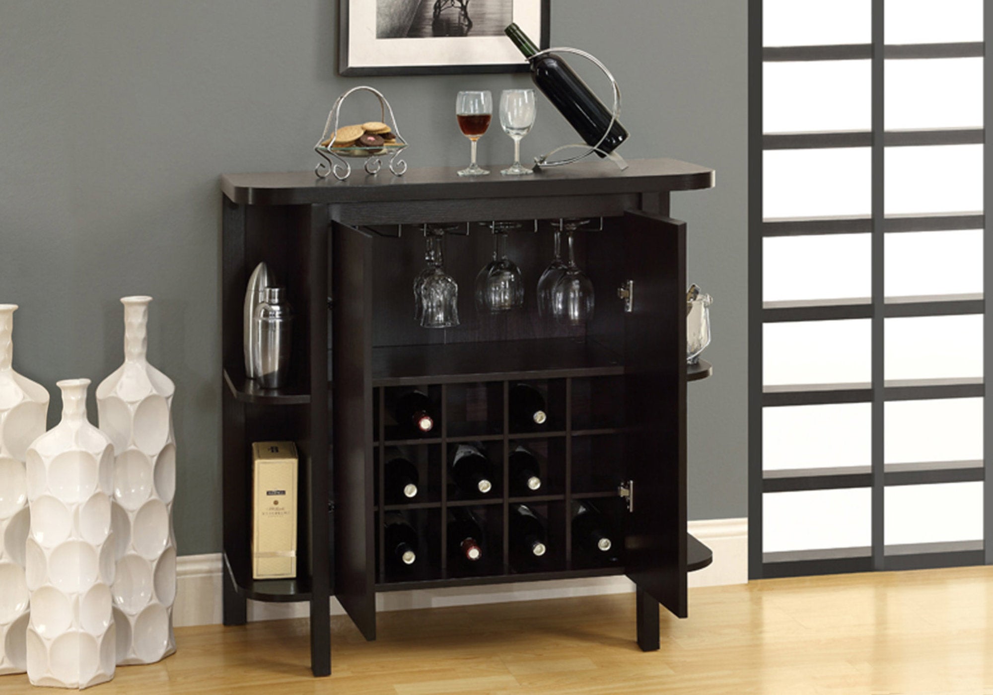 Image of home bar - 36inch h espresso with bottle glass storage i 2545.