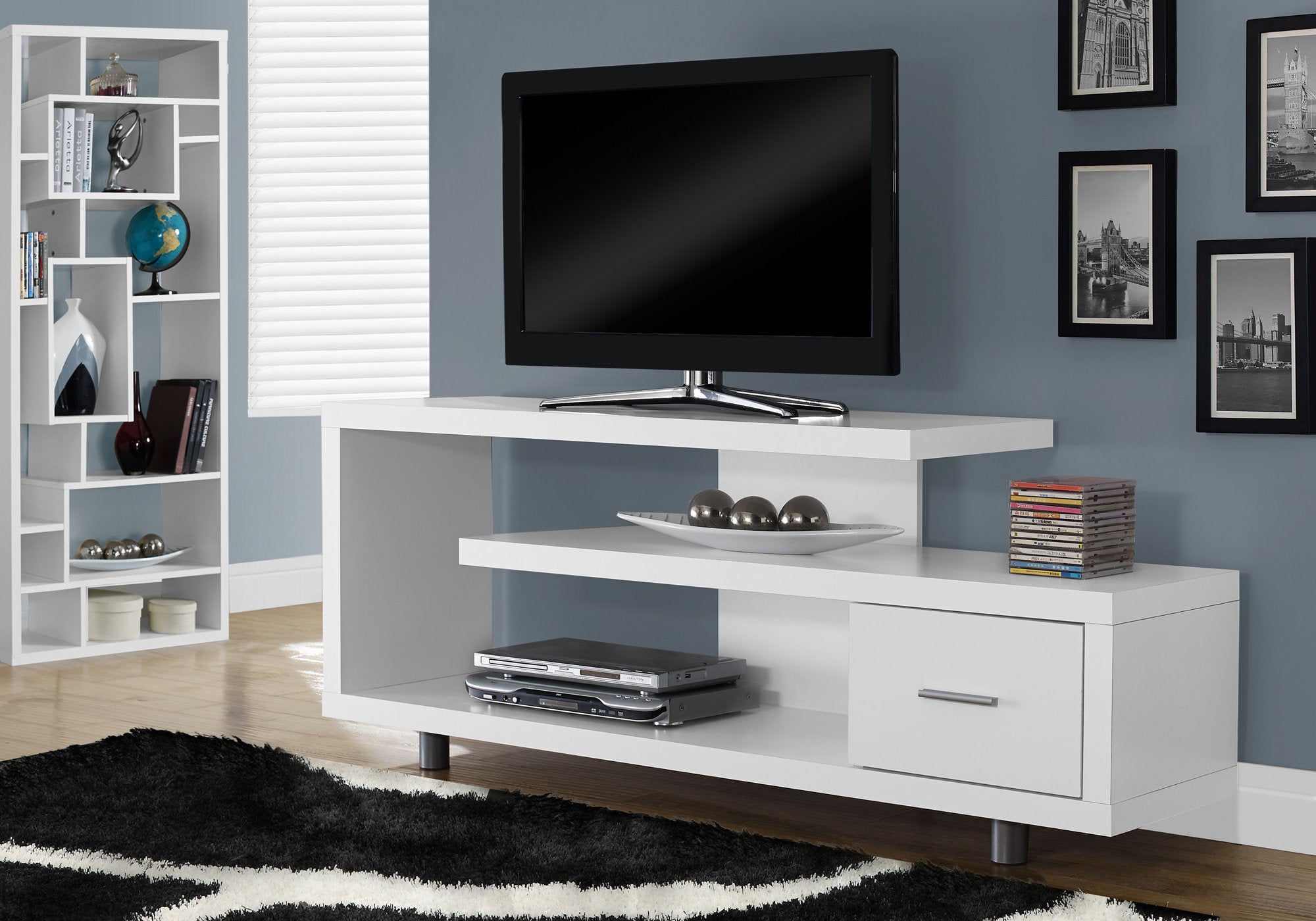Image of tv stand - 60inch l white with 1 drawer  i 2573.