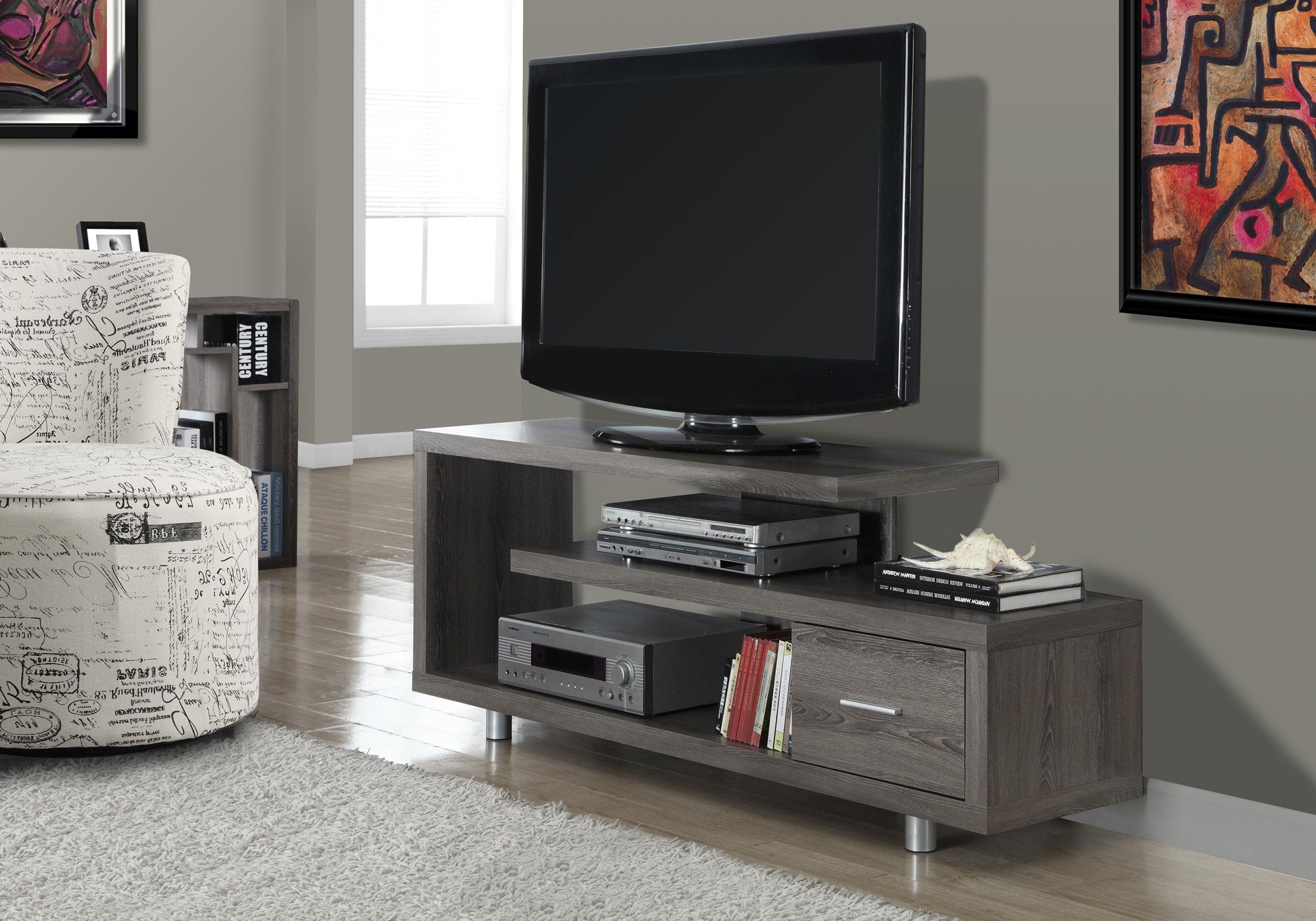 Image of tv stand - 60inch l dark taupe with 1 drawer  i 2574.