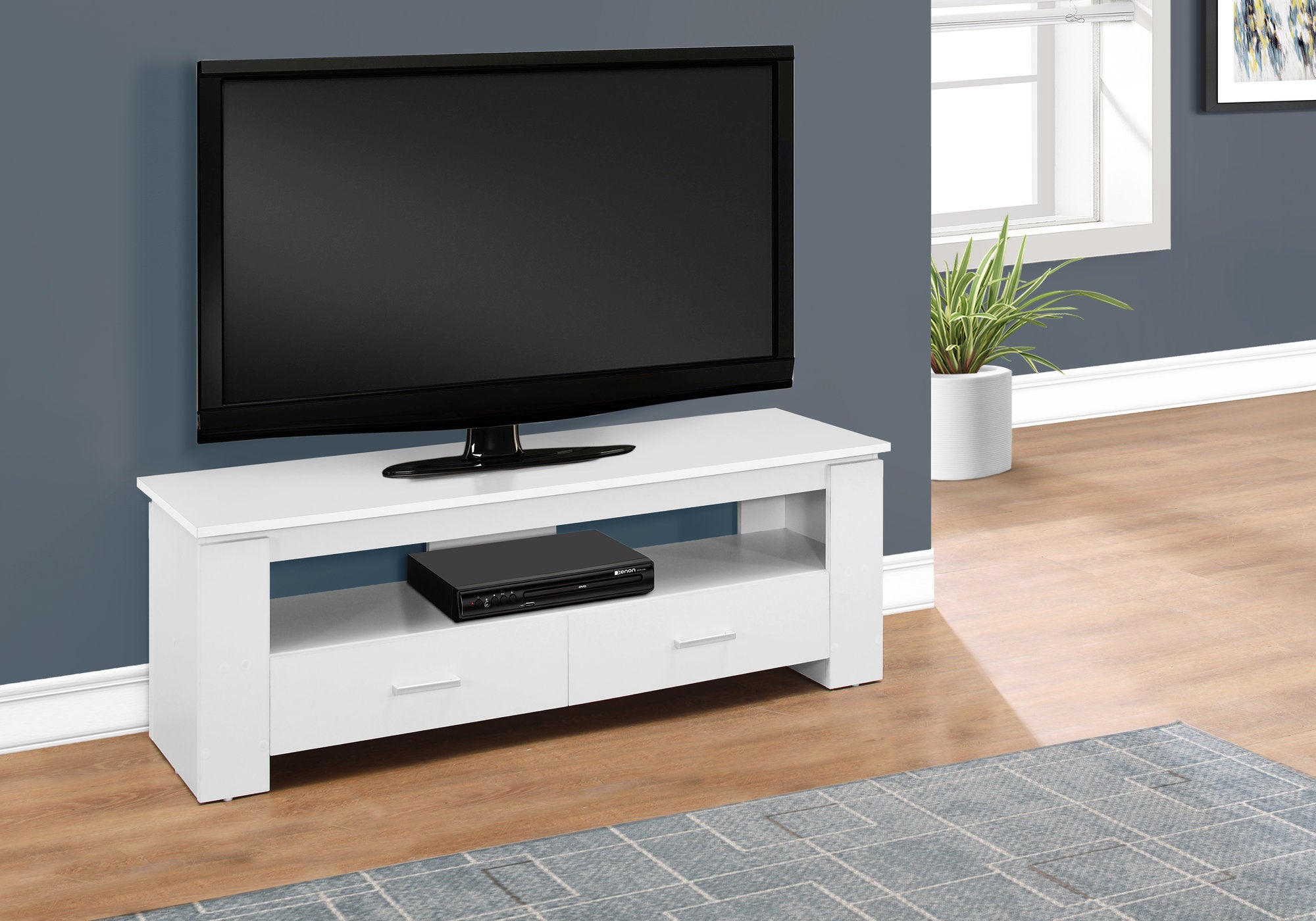 tv stand 48l white with 2 storage drawers i2601