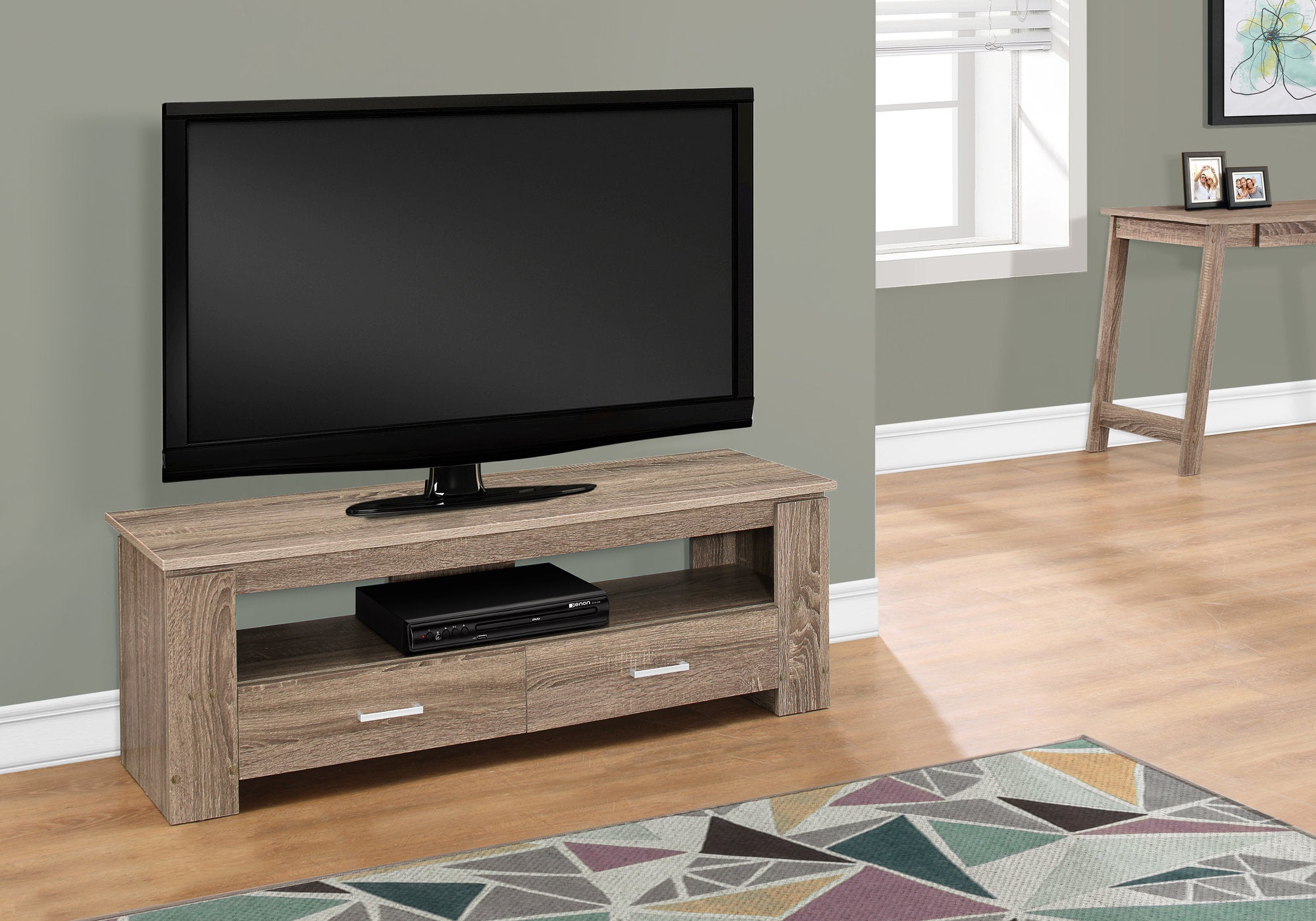 Image of tv stand - 48inch l dark taupe with 2 storage drawers i 2602.