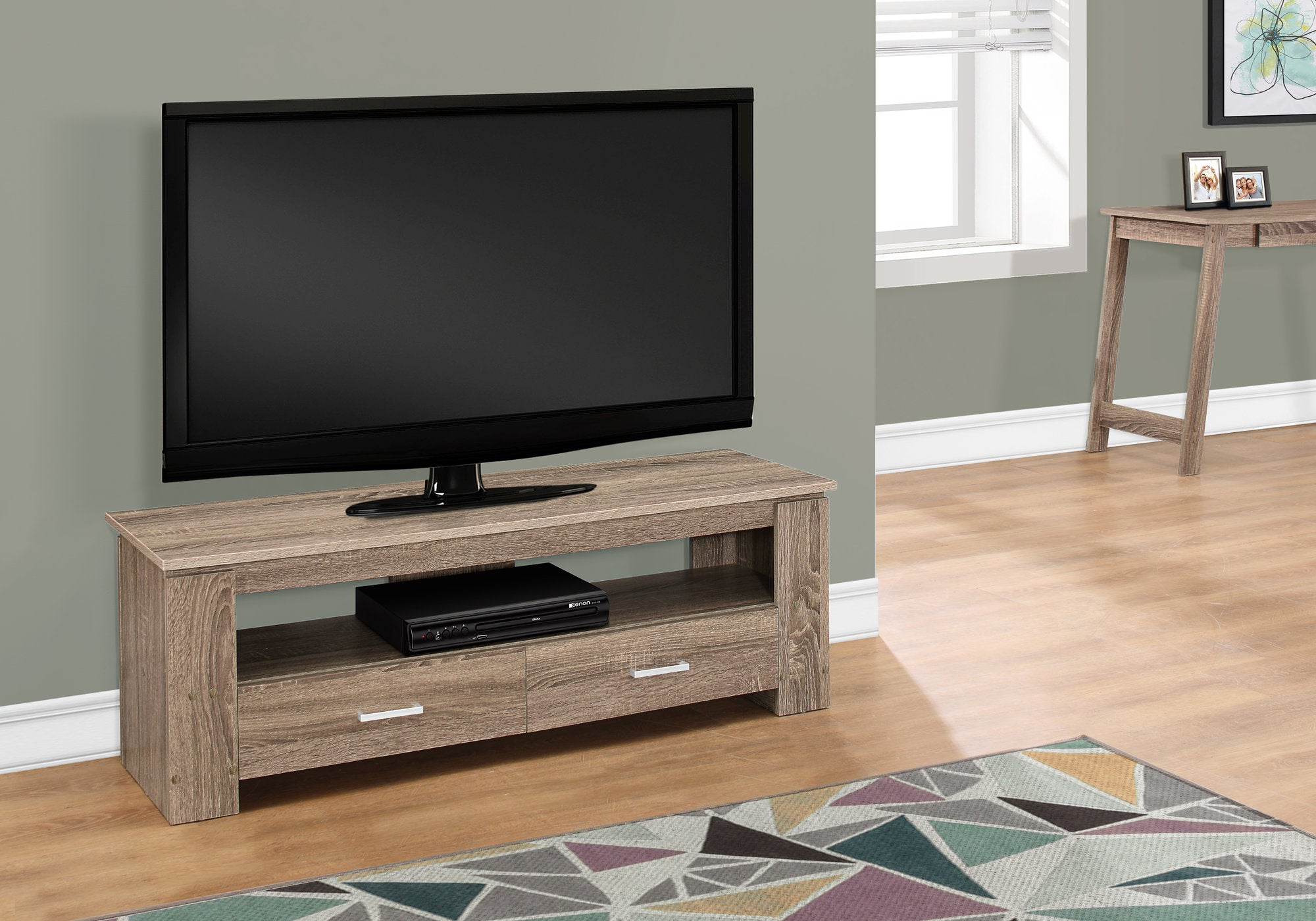 tv stand 48l dark taupe with 2 storage drawers i2602