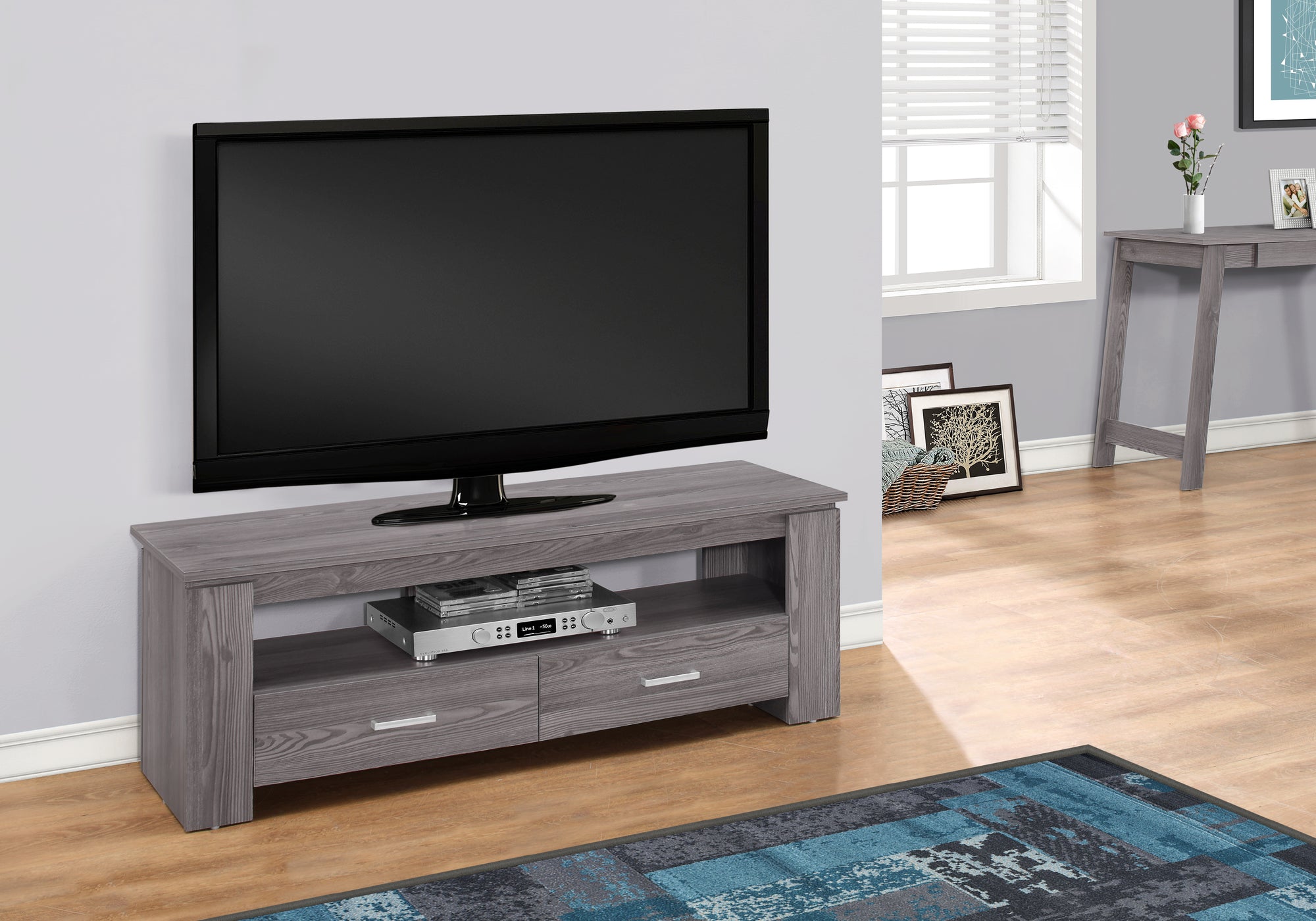 tv stand 48l grey with 2 storage drawers i2603