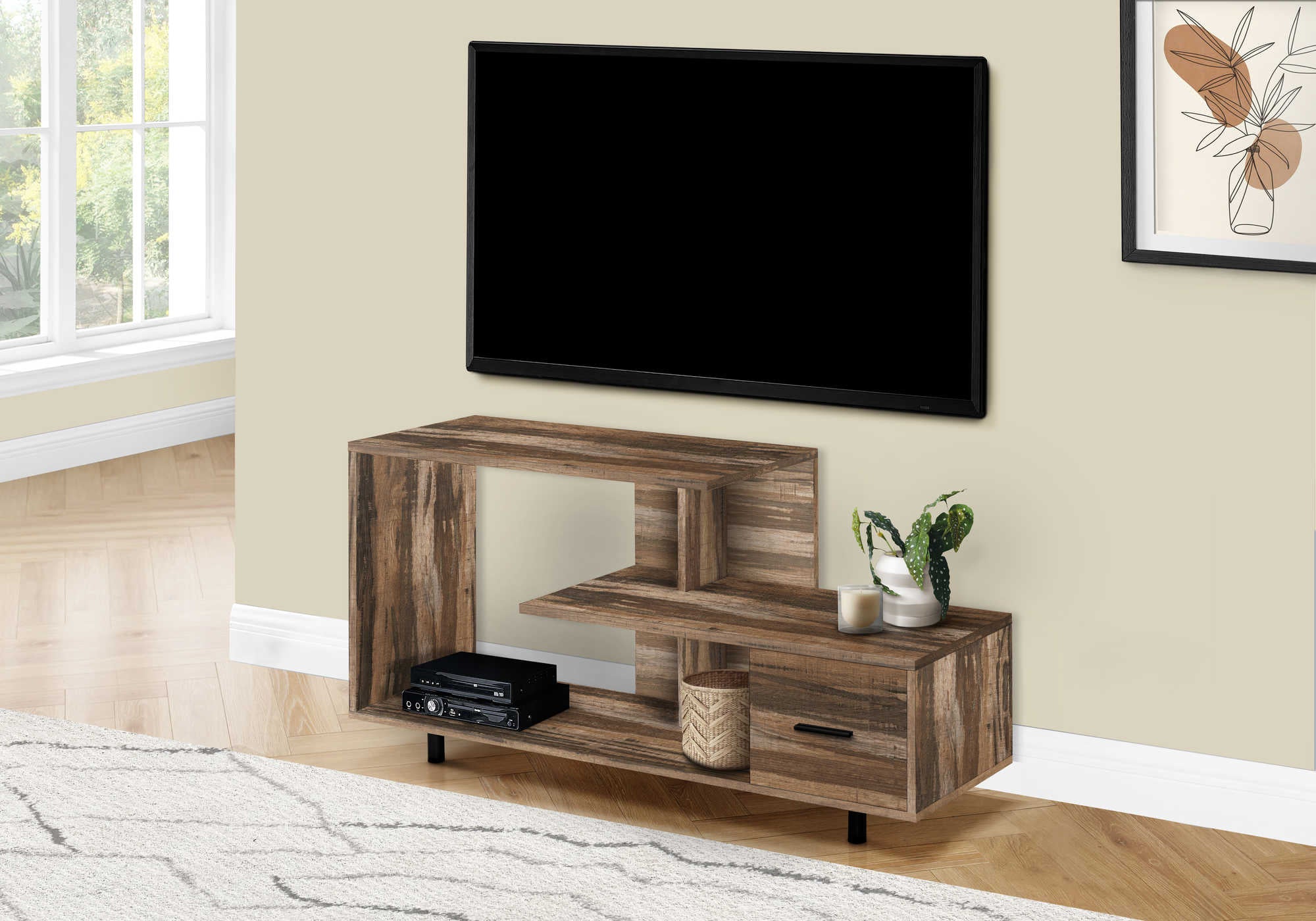 Image of tv stand - 48l  brown reclaimed  1 drawer i 2611.