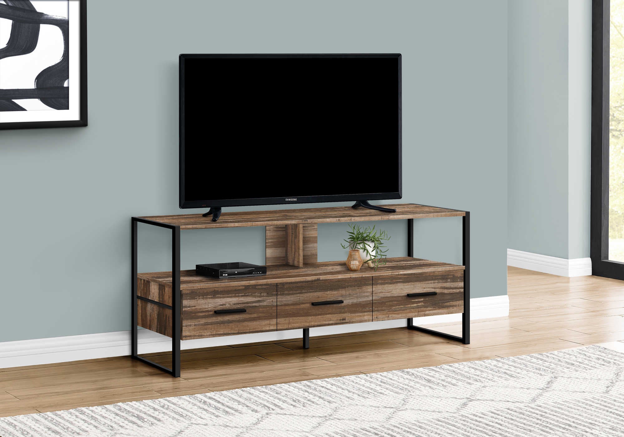 Image of tv stand - 48l  brown reclaimed  black metal i 2619.