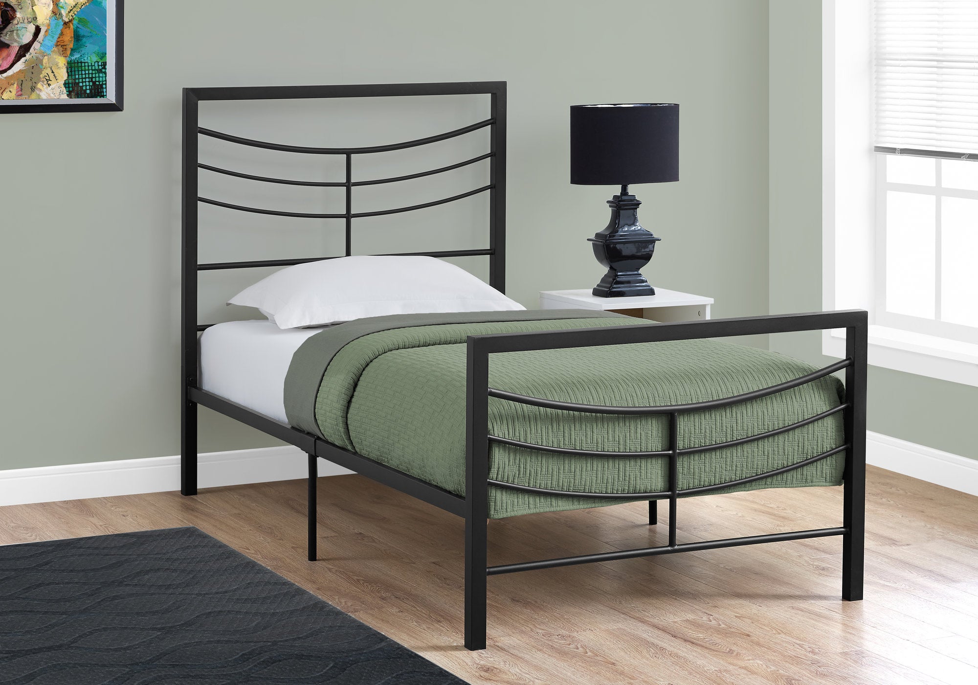 Image of bed - twin black metal frame only i 2641t.