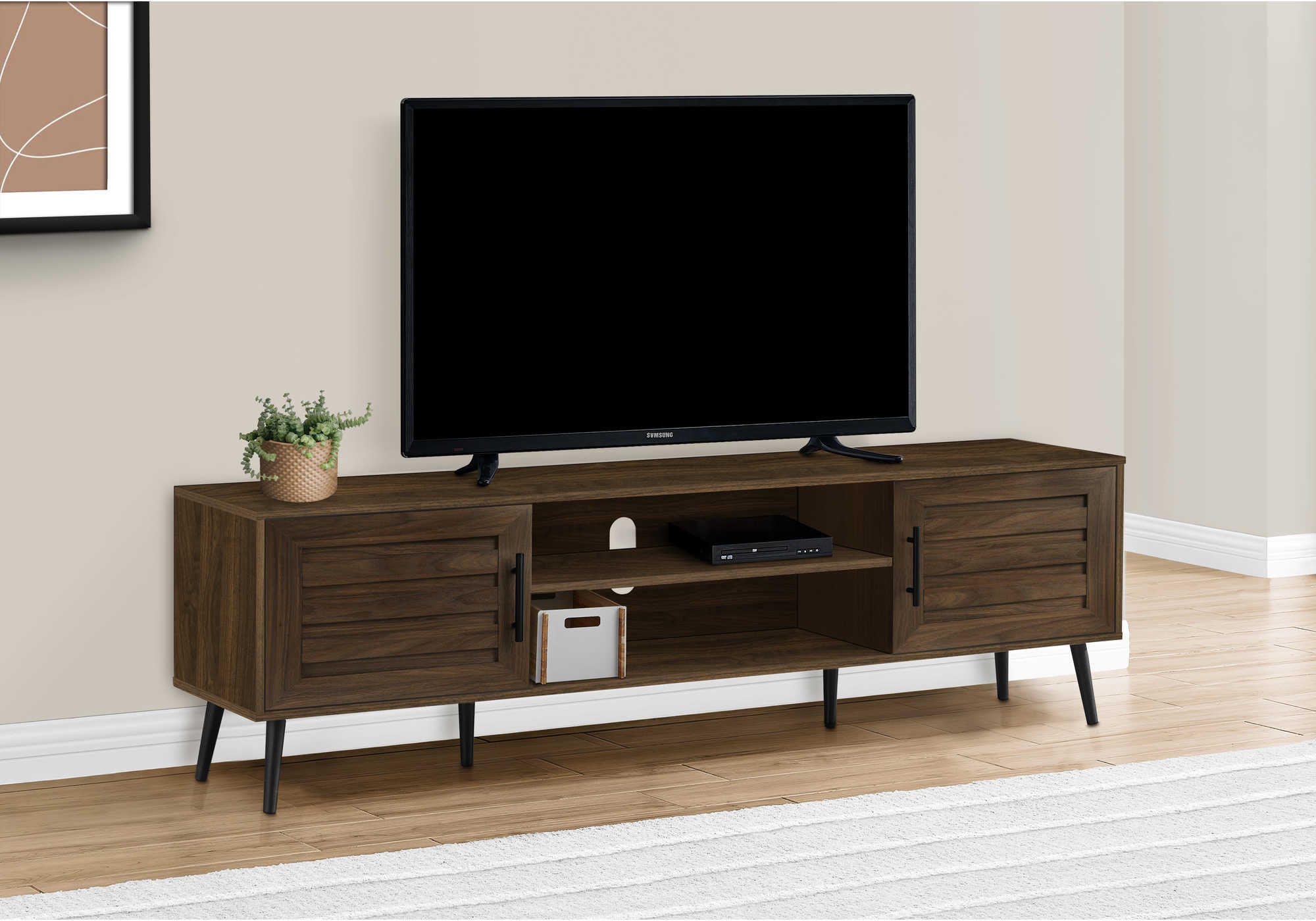 Image of tv stand - 72l  brown wood-look with 2 doors i 2717.