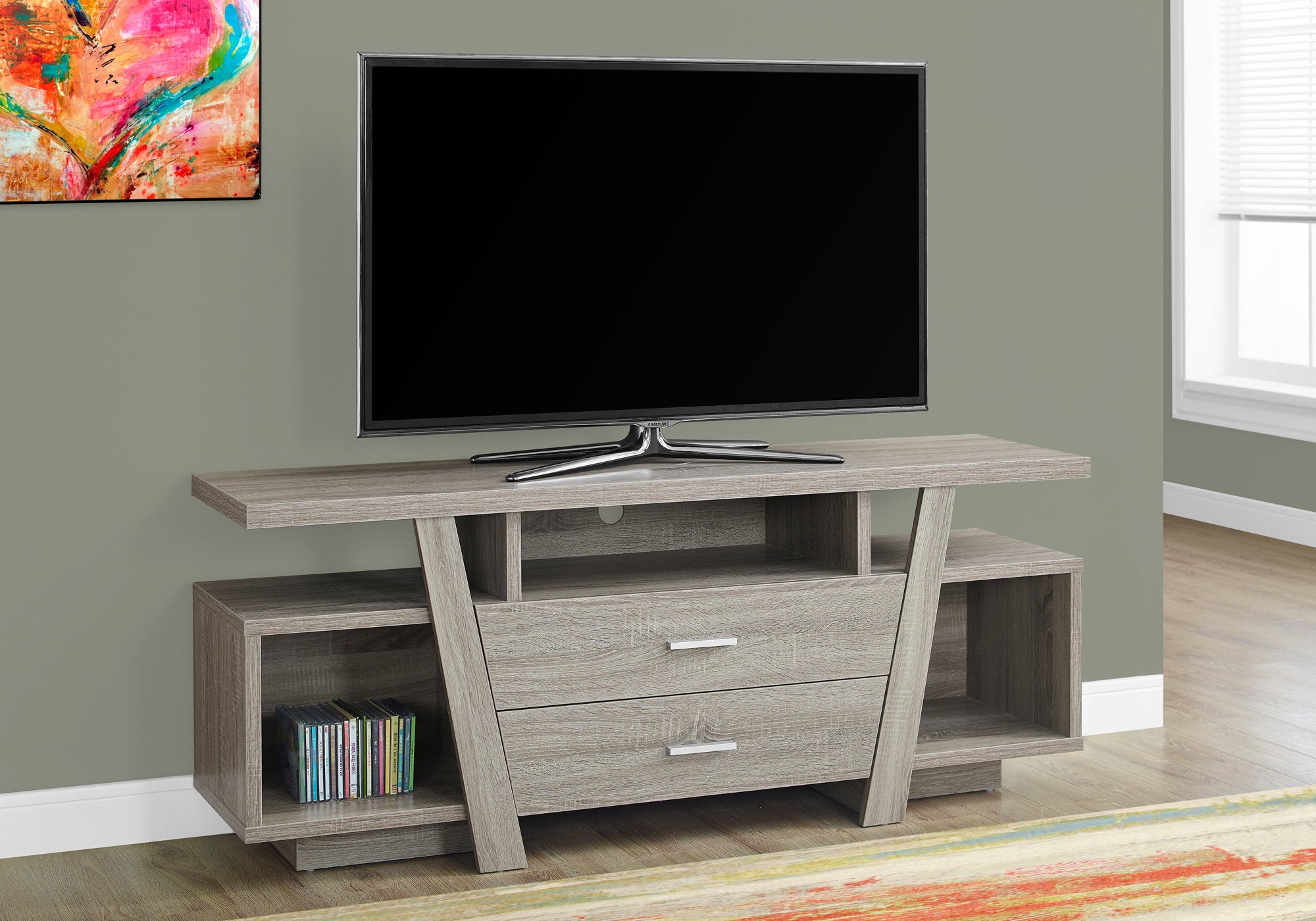 Image of tv stand - 60inch l dark taupe with 2 storage drawers  i 2721.