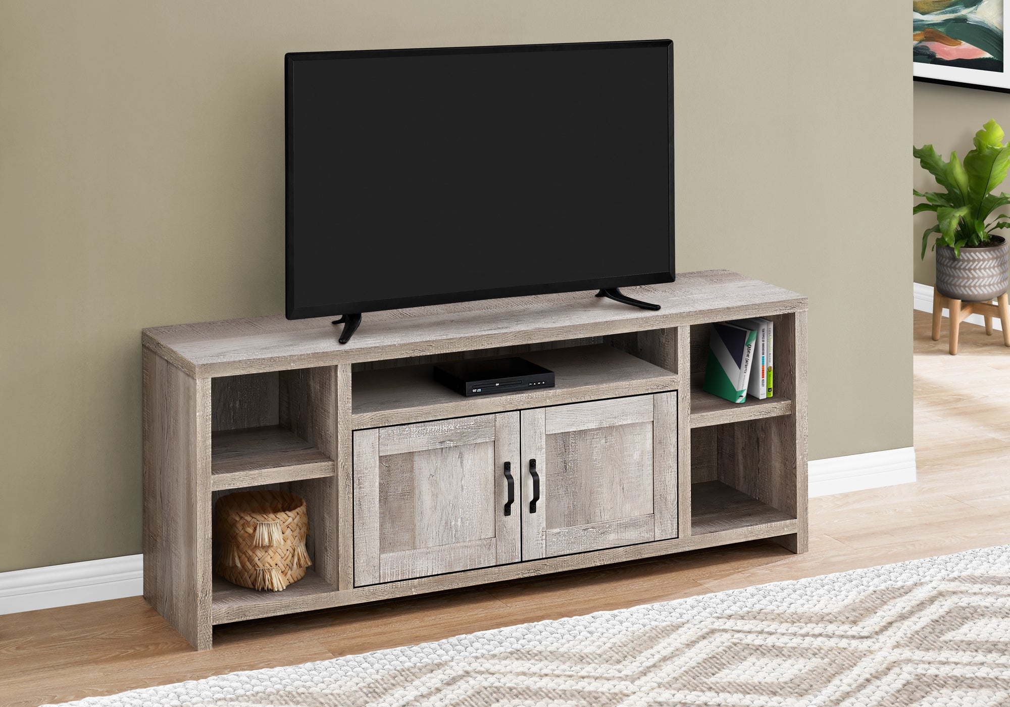 Image of tv stand - 60inch l taupe reclaimed wood-look  i 2742.