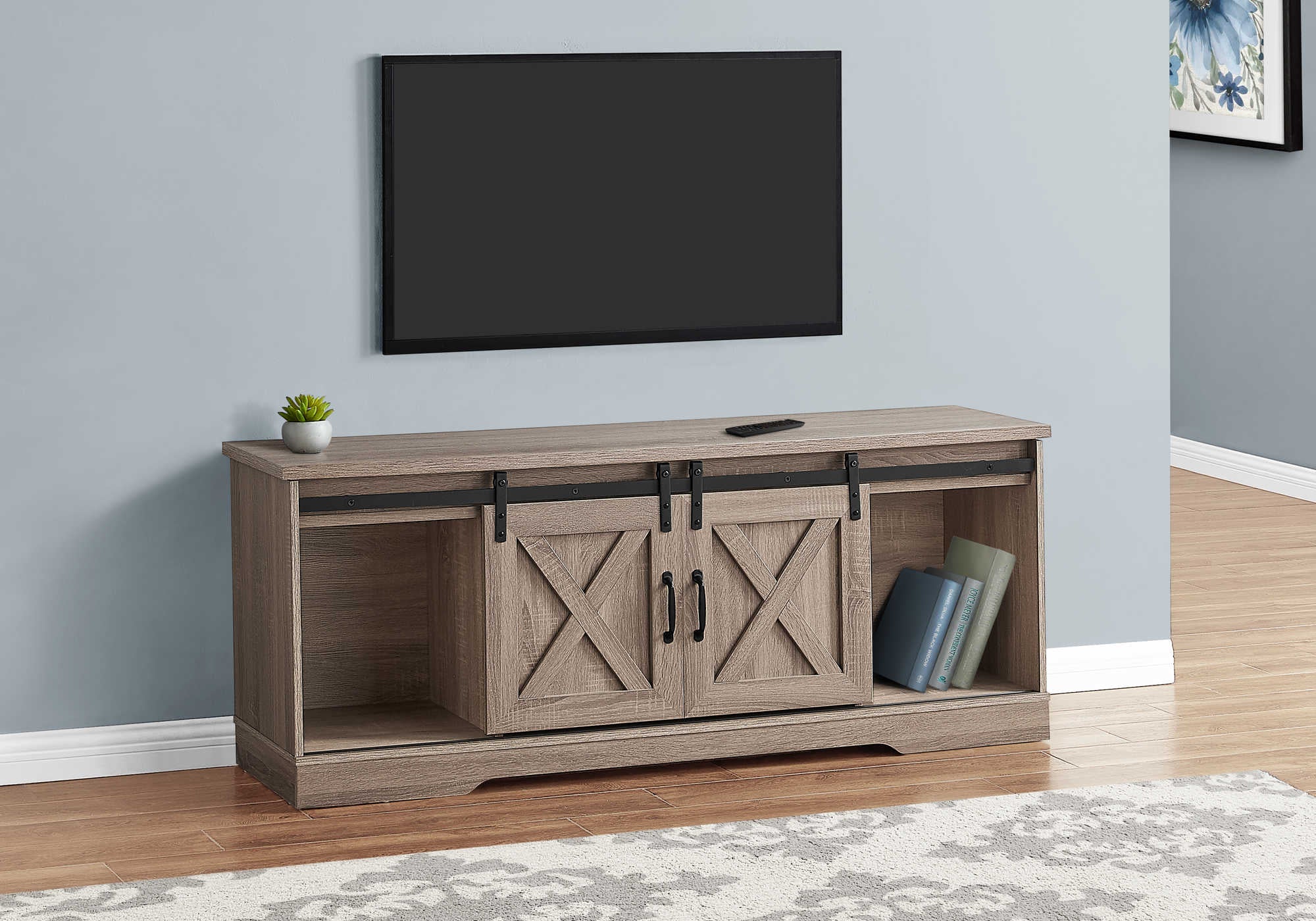 Image of tv stand - 60l  dark taupe with 2 sliding doors i 2746.