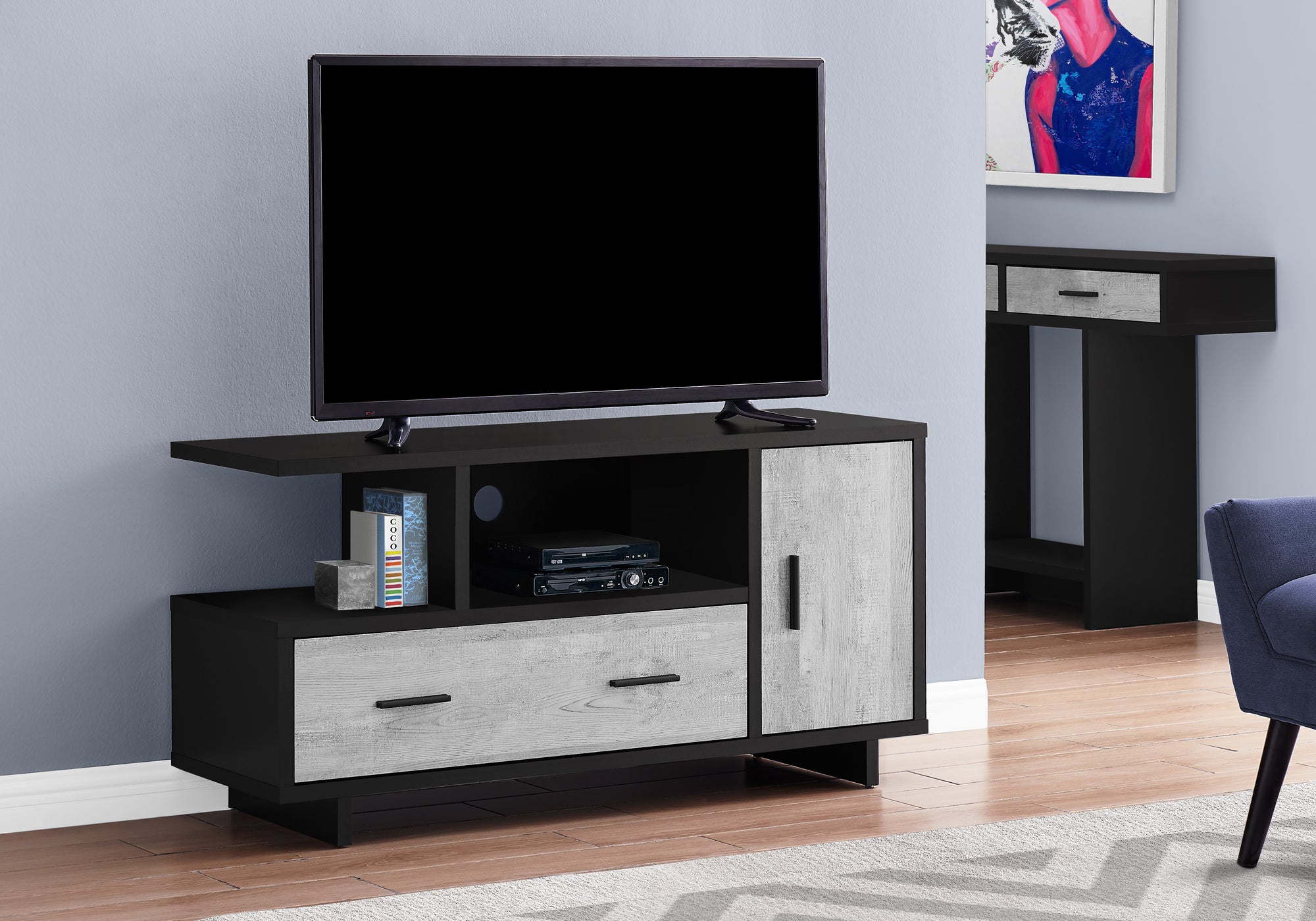 Image of tv stand - 48inch l black grey reclaimed wood-look  i 2804.
