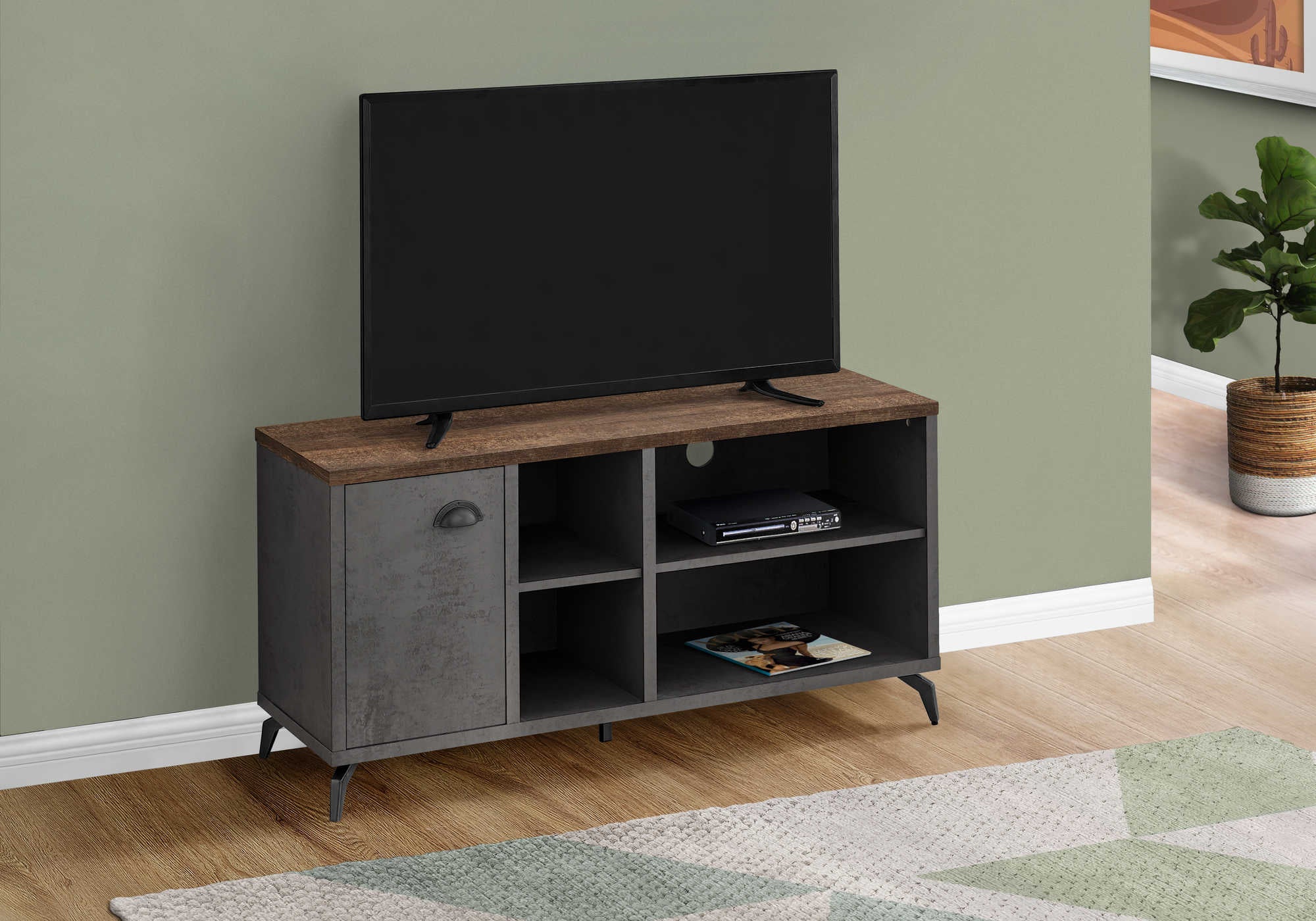 Image of tv stand - 48l  grey concrete  medium brown reclaimed i 2830.