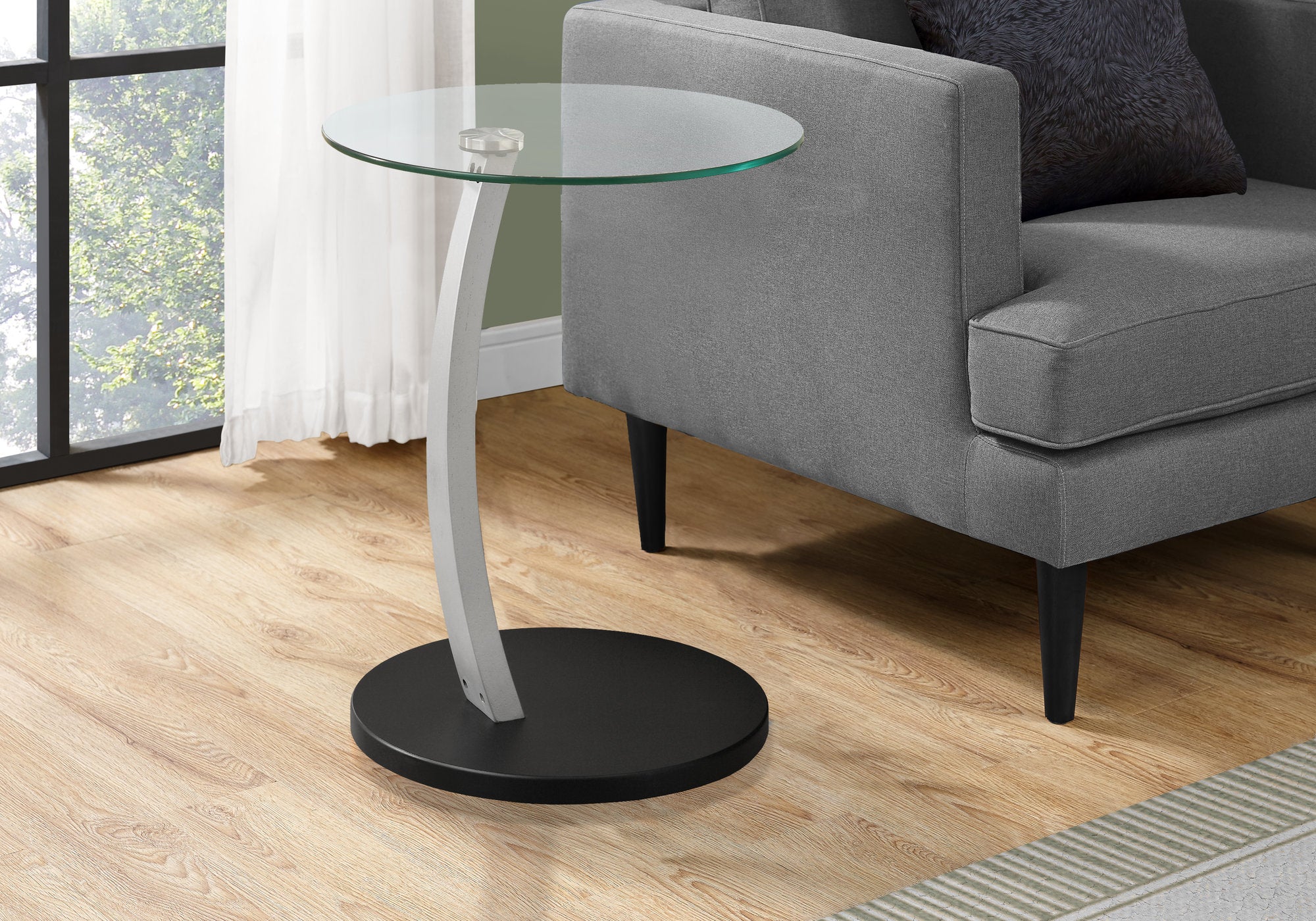Image of accent table - black silver bentwood w/ tempered glass  i 3009.