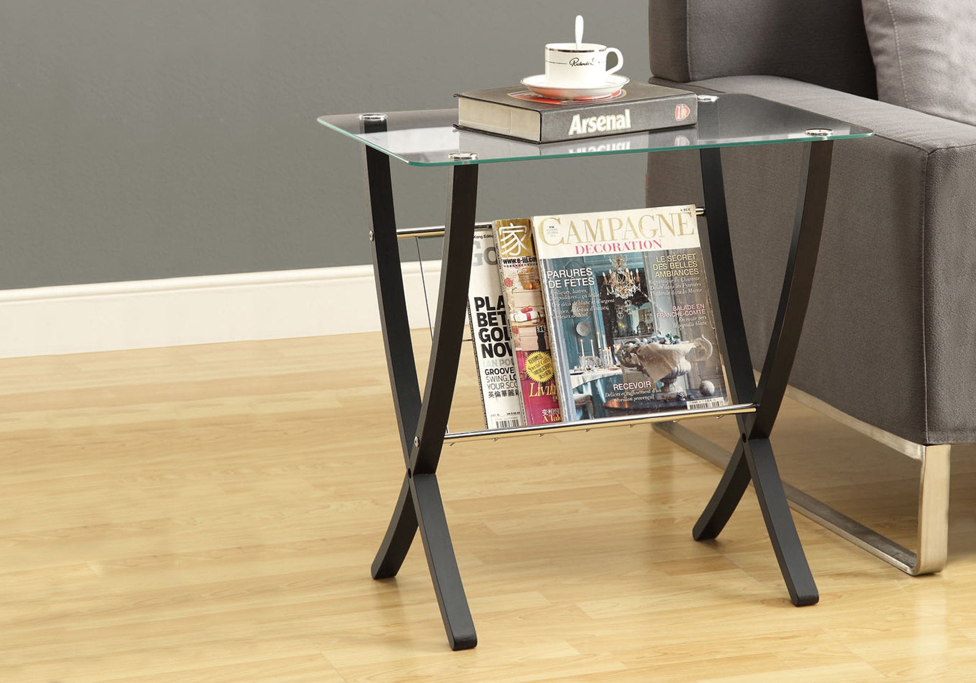 Image of accent table - espresso bentwood with tempered glass  i 3021.