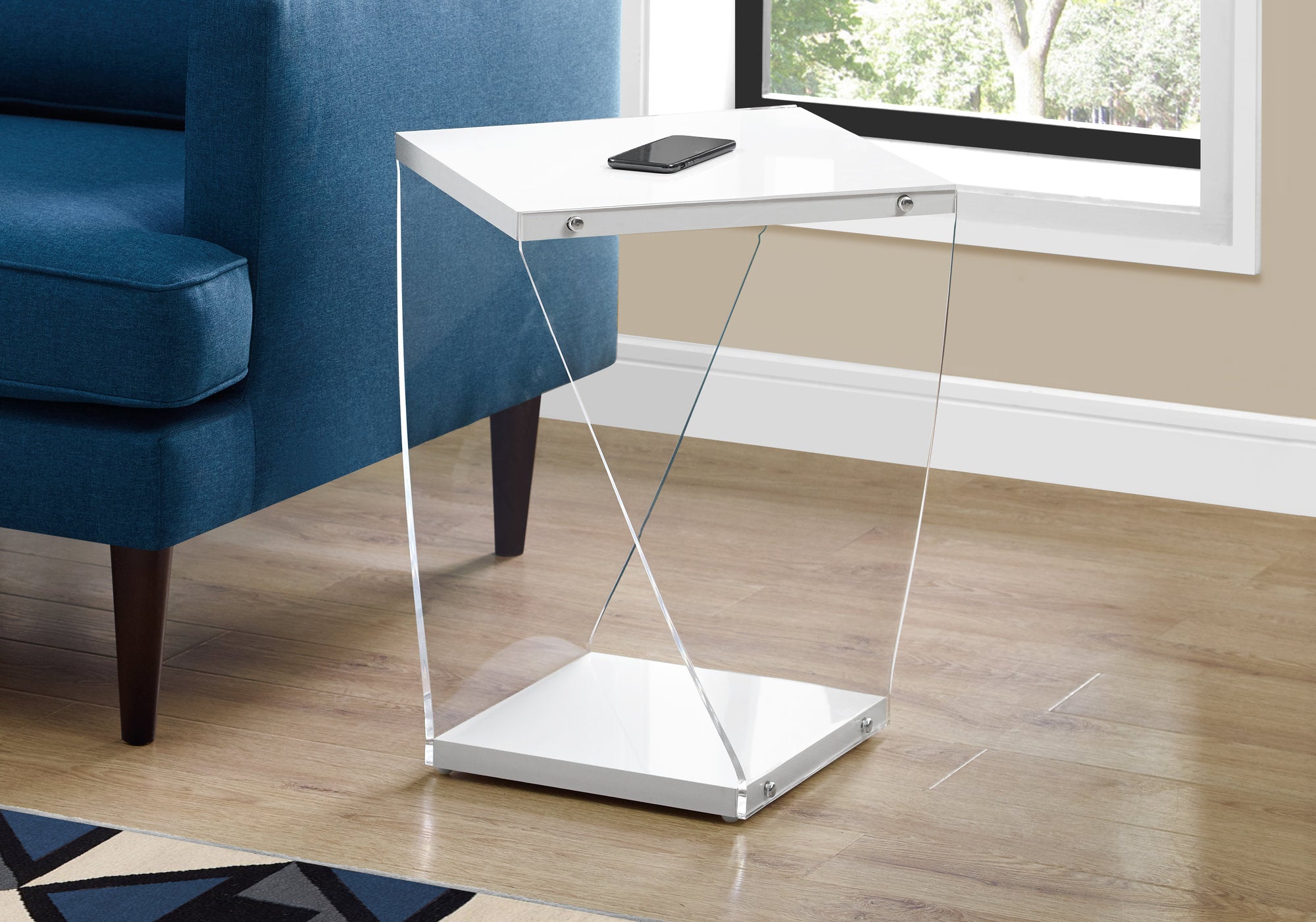 Image of accent table - 22inch h glossy white clear acrylic  i 3033.