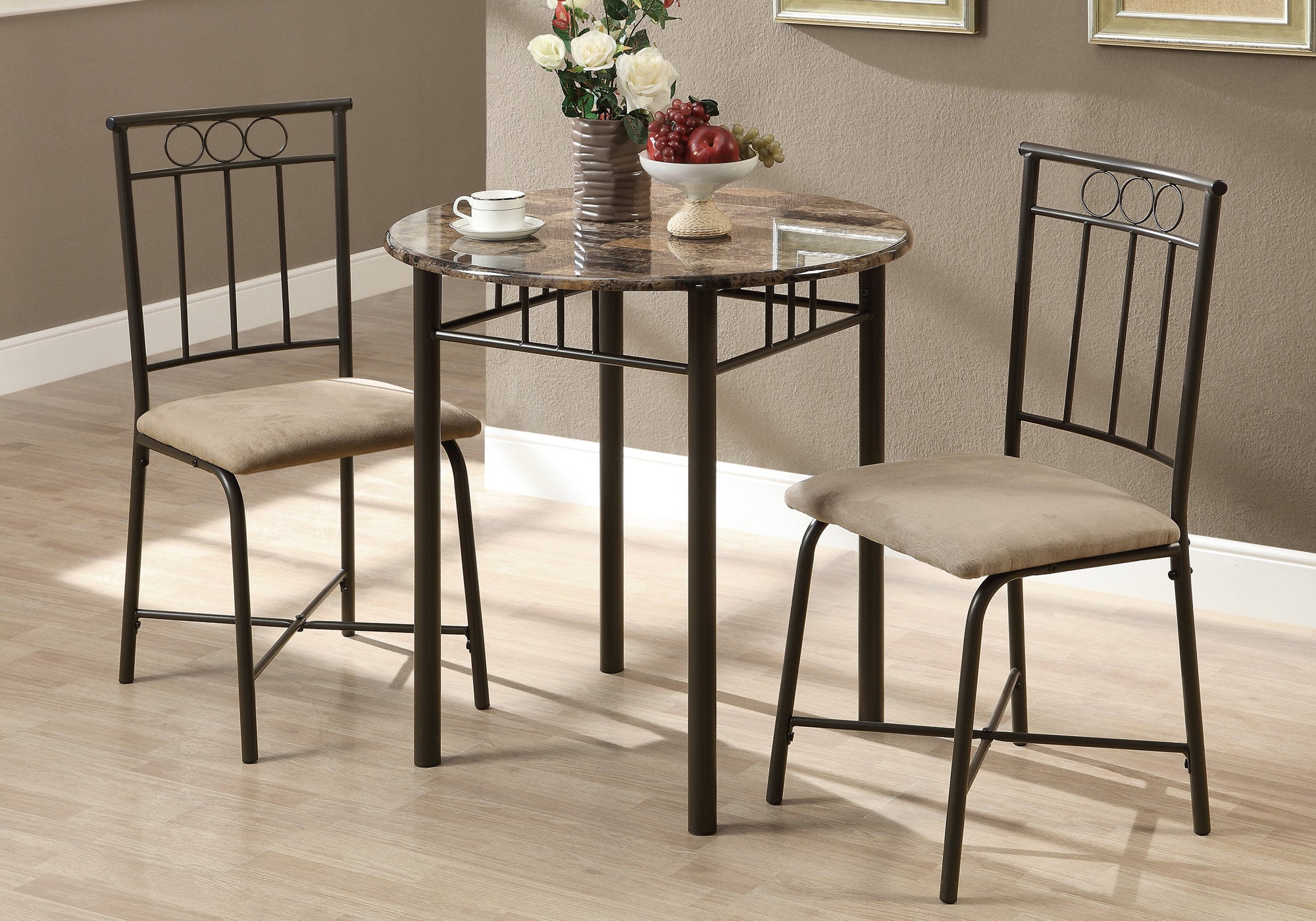 Image of dining set - 3pcs set espresso marble bronze metal i 3045.