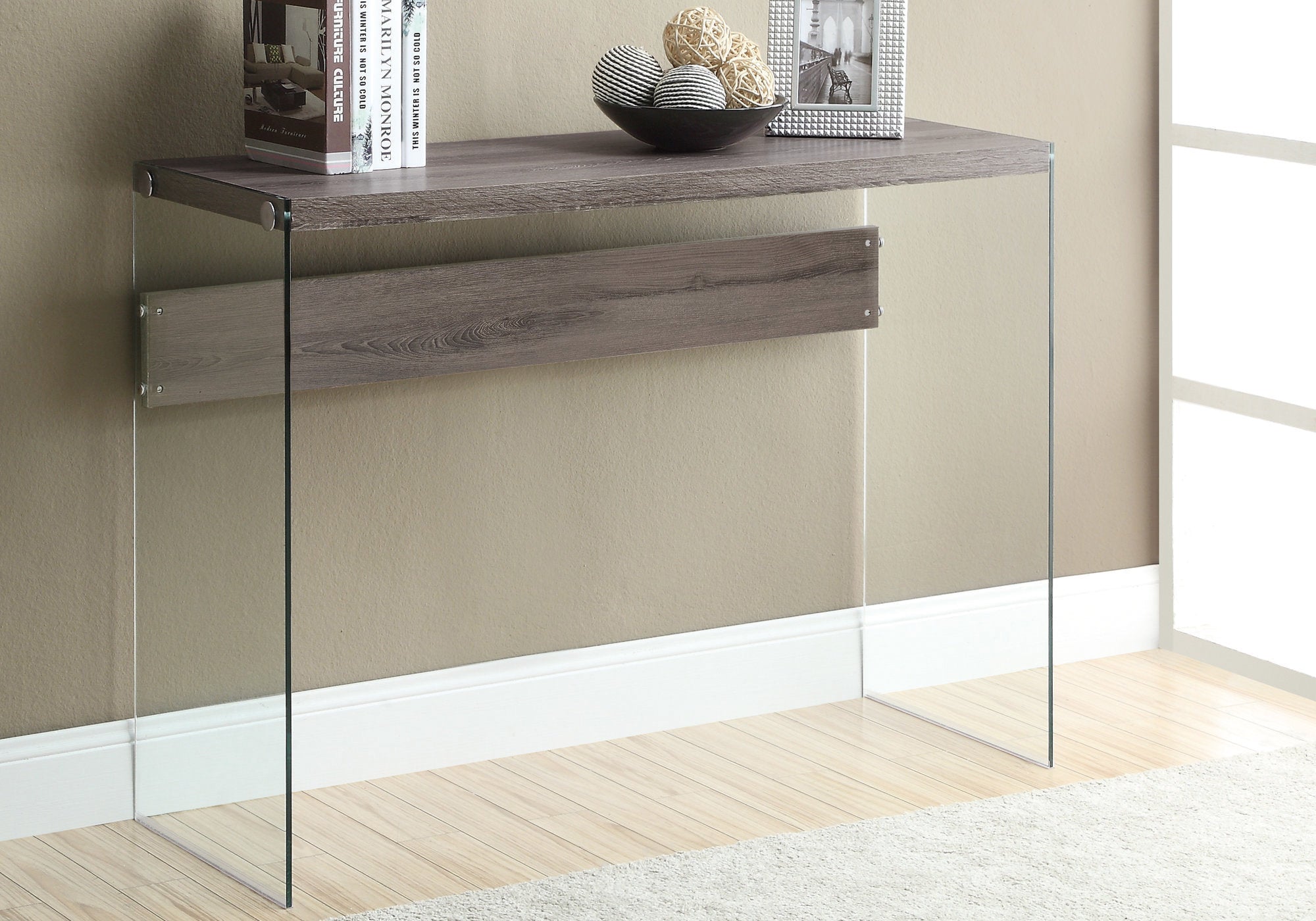Image of accent table - 44inch l dark taupe tempered glass  i 3055.